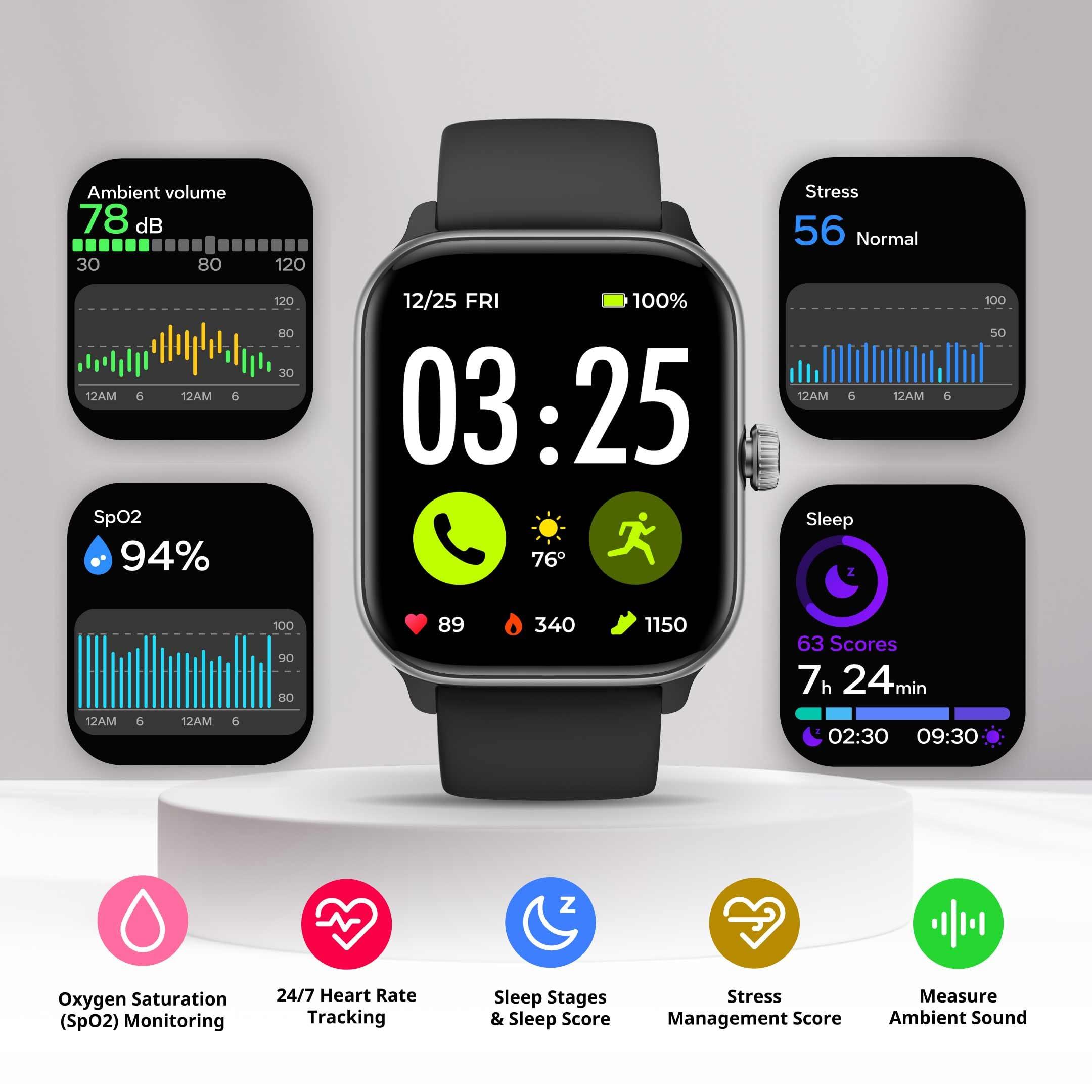 Spade & Co Spade & Co Health Smartwatch 4 - Smartwatch for Men & Women, Heart Rate, Sleep & SpO2 Monitor, Pedometer, Fitness Tracker, Answer/Make Calls IP68 Waterproof iOS & Android Compatible