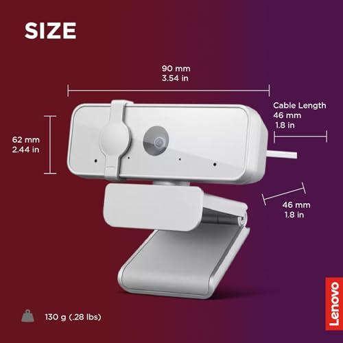 Lenovo Lenovo HD 1080p Webcam (300 FHD) - Monitor Camera with 95 Wide Angle, 360 Rotation Pan & Tilt, Dual Microphones Attachable Desktop Cam with Privacy Shutter for Remote Work, Streaming & Gaming