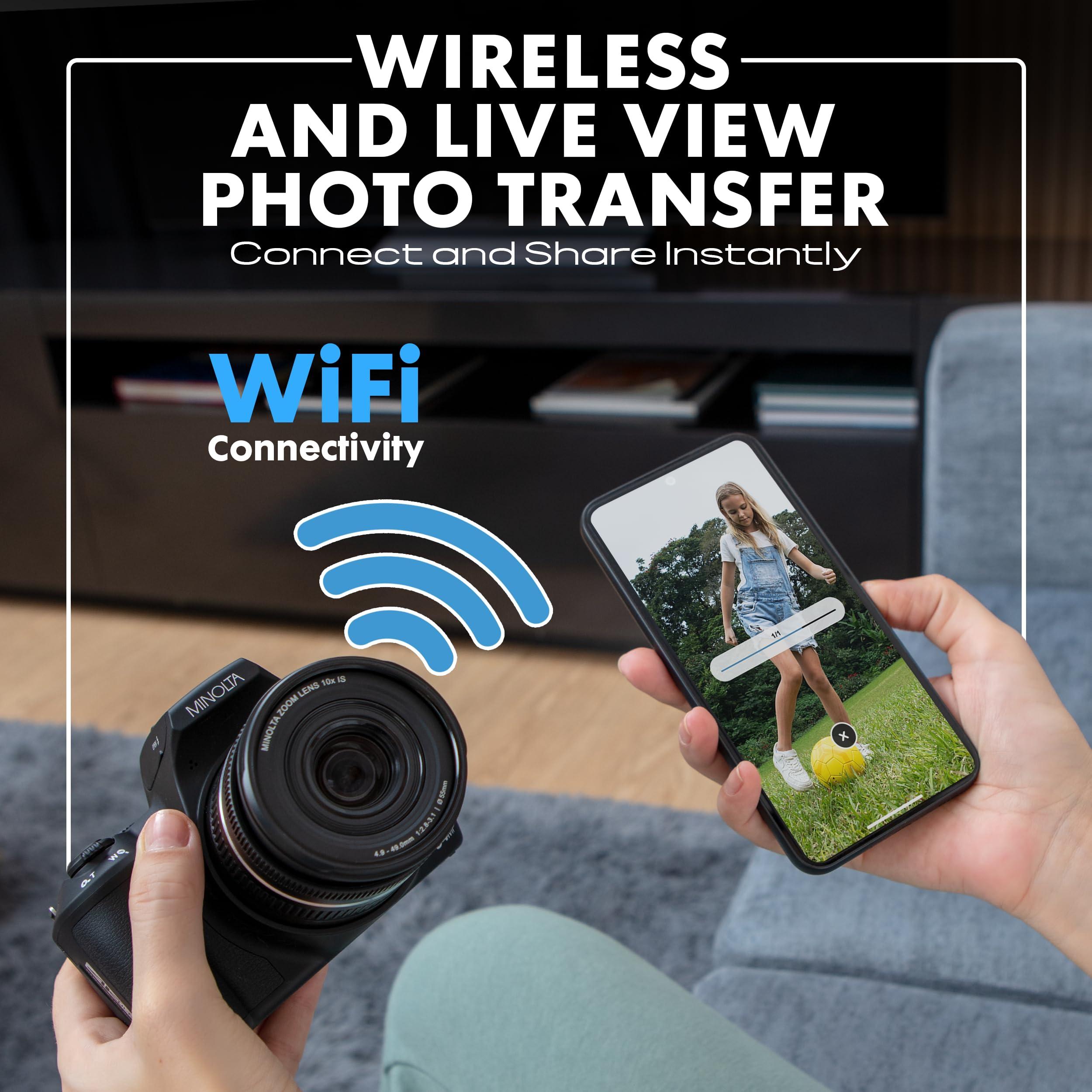 MINOLTA Minolta ProShot 64MP Digital Camera 10x Optical Zoom, 4K Ultra HD Video, Macro Shooting, Anti-Shake, 3-inch LCD Screen, Face Detection Includes 32GB SD Card, Battery & Case (Red)