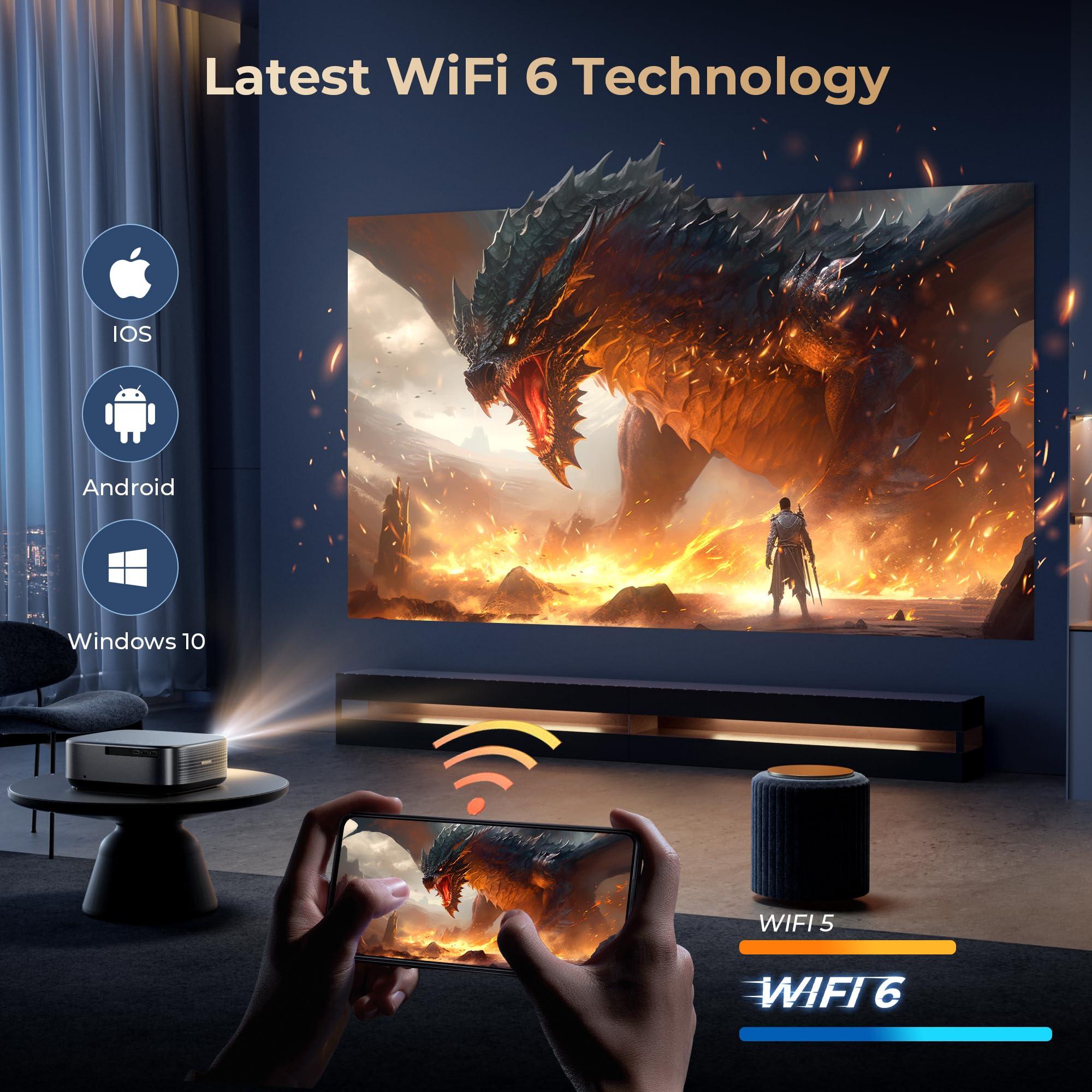 Alvar [1200 ANSI & Audio by DBX-TV] Alvar 4K Projector with WiFi 6 and Bluetooth, 30W Speakers, Netflix Licensed & DoIby Audio Outdoor Proyector, Auto Focus Native 1080P Smart Projector with HDR10+, Black