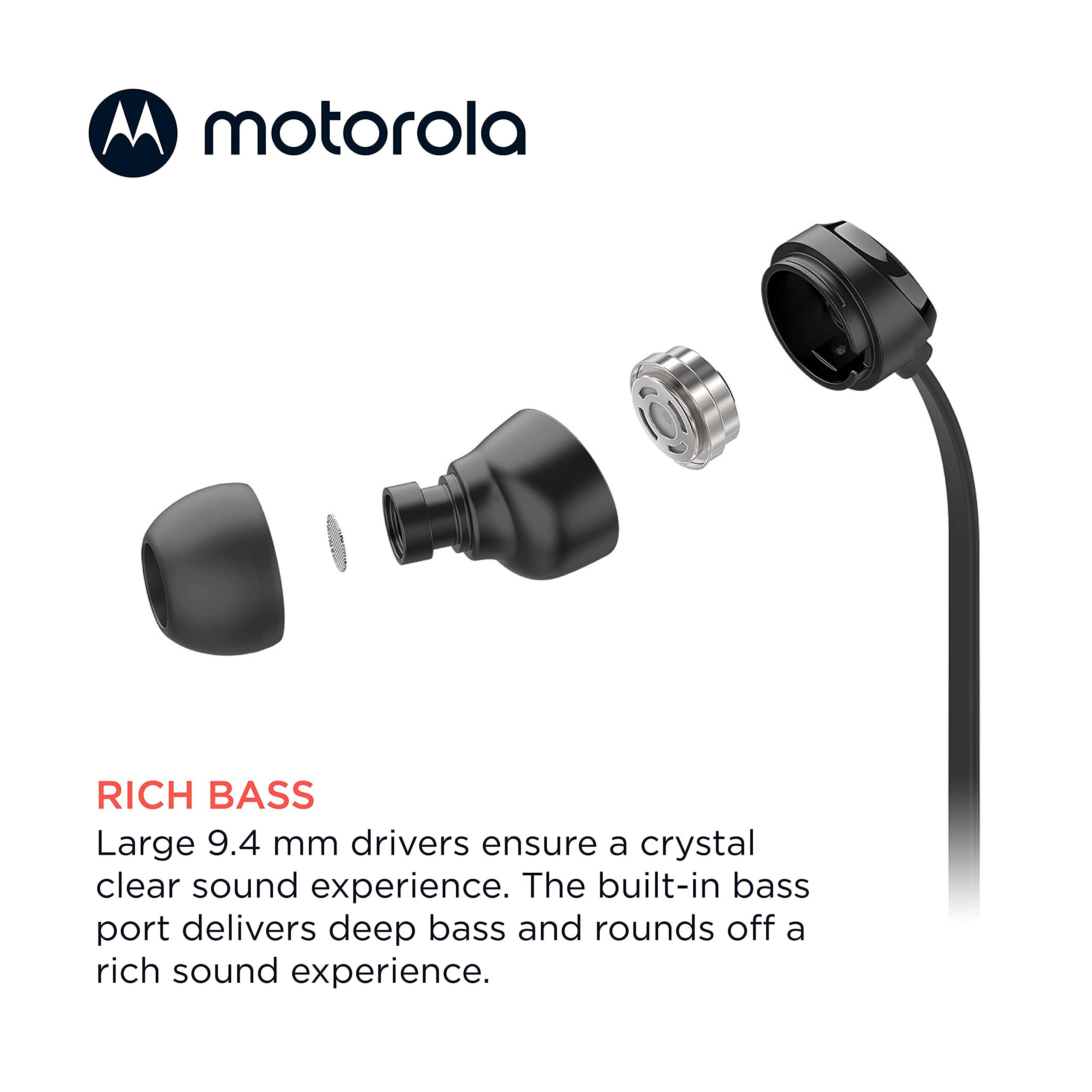 Motorola Sound Motorola Earbuds 3-S Wired Earbuds with Microphone - Corded in-Ear Headphones, Comfortable Lightweight Silicone Ear Buds, Non-Tangle Flat Cable, 9.4mm Drivers Clear Bass Sound - Black