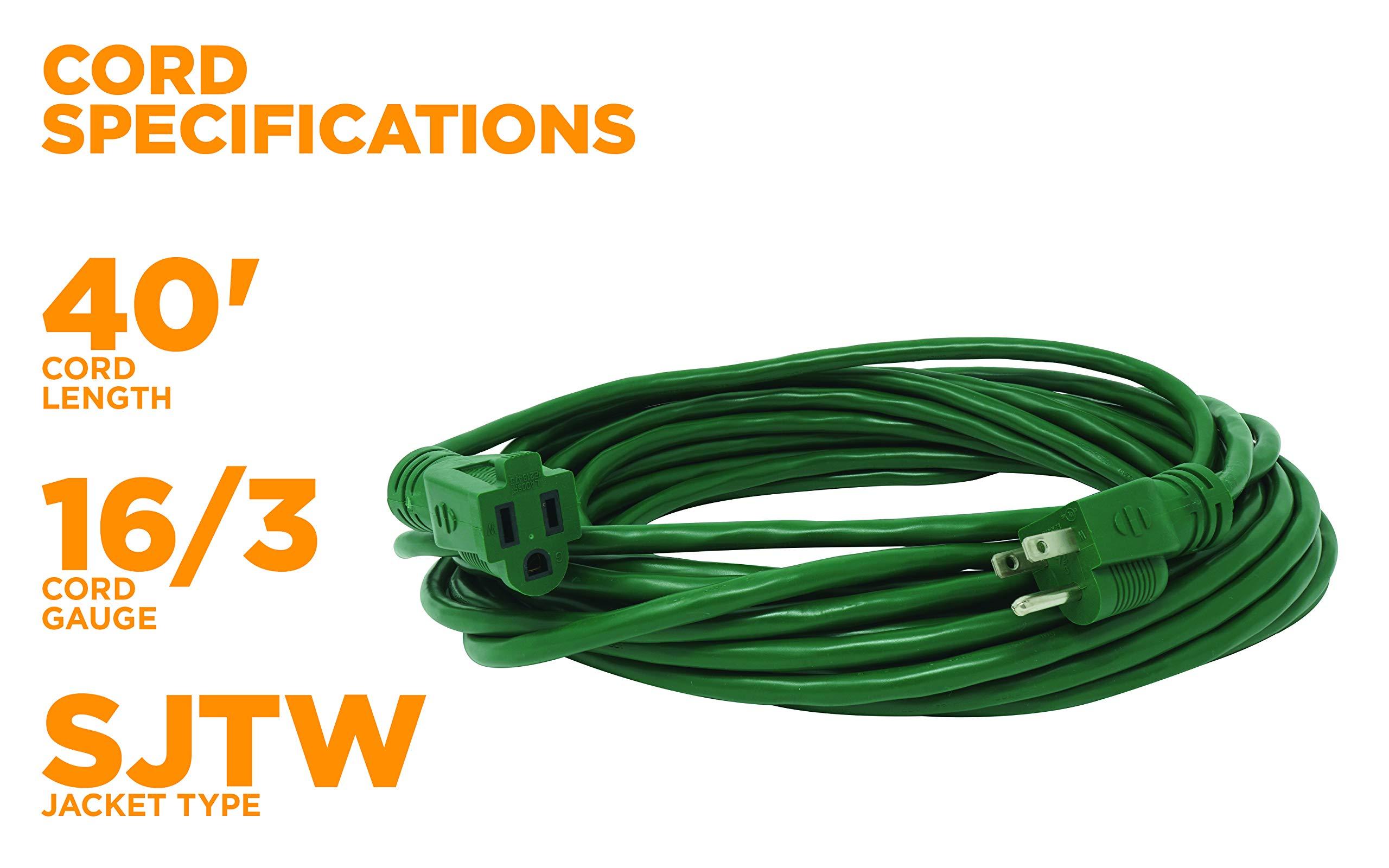 Coleman Cable Woods Light Duty Outdoor Extension Cord, 40ft, 16 Gauge, 3 Conductor, Landscape Extension Cord, SJTW, Green, 23568805
