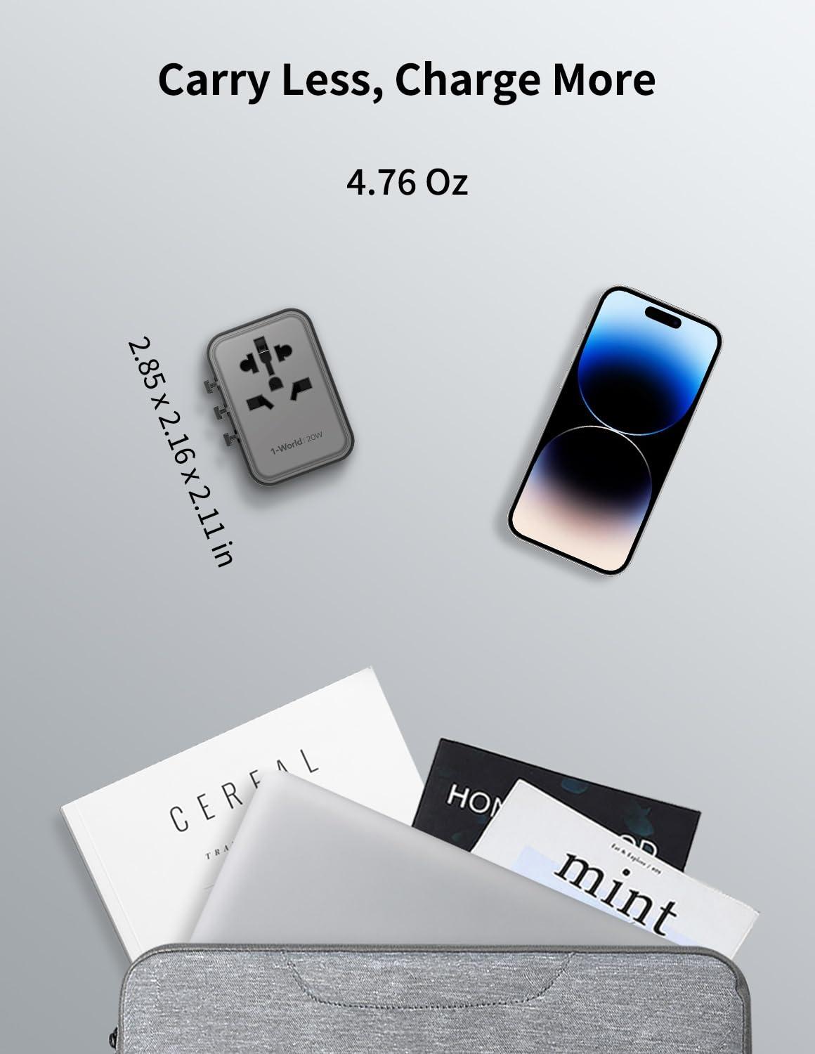 MOMAX MOMAX Universal Travel Adapter, 20W GaN Fast International Power Adapter, 2 USB A & 1 USB C, Worldwide Travel Plug Adapter, International Power Adapter for Europe, USA, Japan, Australia (Type C/A/G/I)