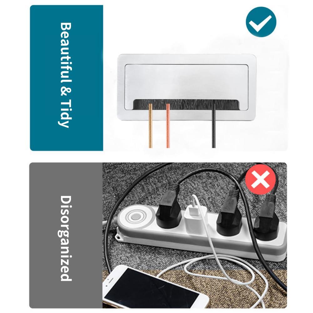 ZESHAN ZESHAN Conference Table Power hub Conference Table connectivity Box with 45 Degree Angle Convenient Plug-in Socket, Power Fully Enclosed Bottom Box Power Socket, USB, Type C, HDMI, RJ45, Silver