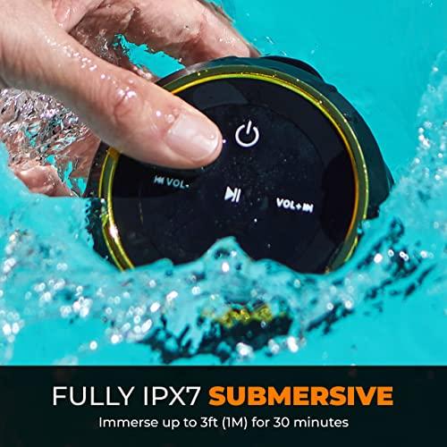 iFox Creations iFox Portable Bluetooth Shower Speaker, IPX7 Waterproof Outdoor Wireless Speaker, Built-in Mic, Carabiner, Beach, Camping, Hiking, Pool, Great Gift, Black/Gold