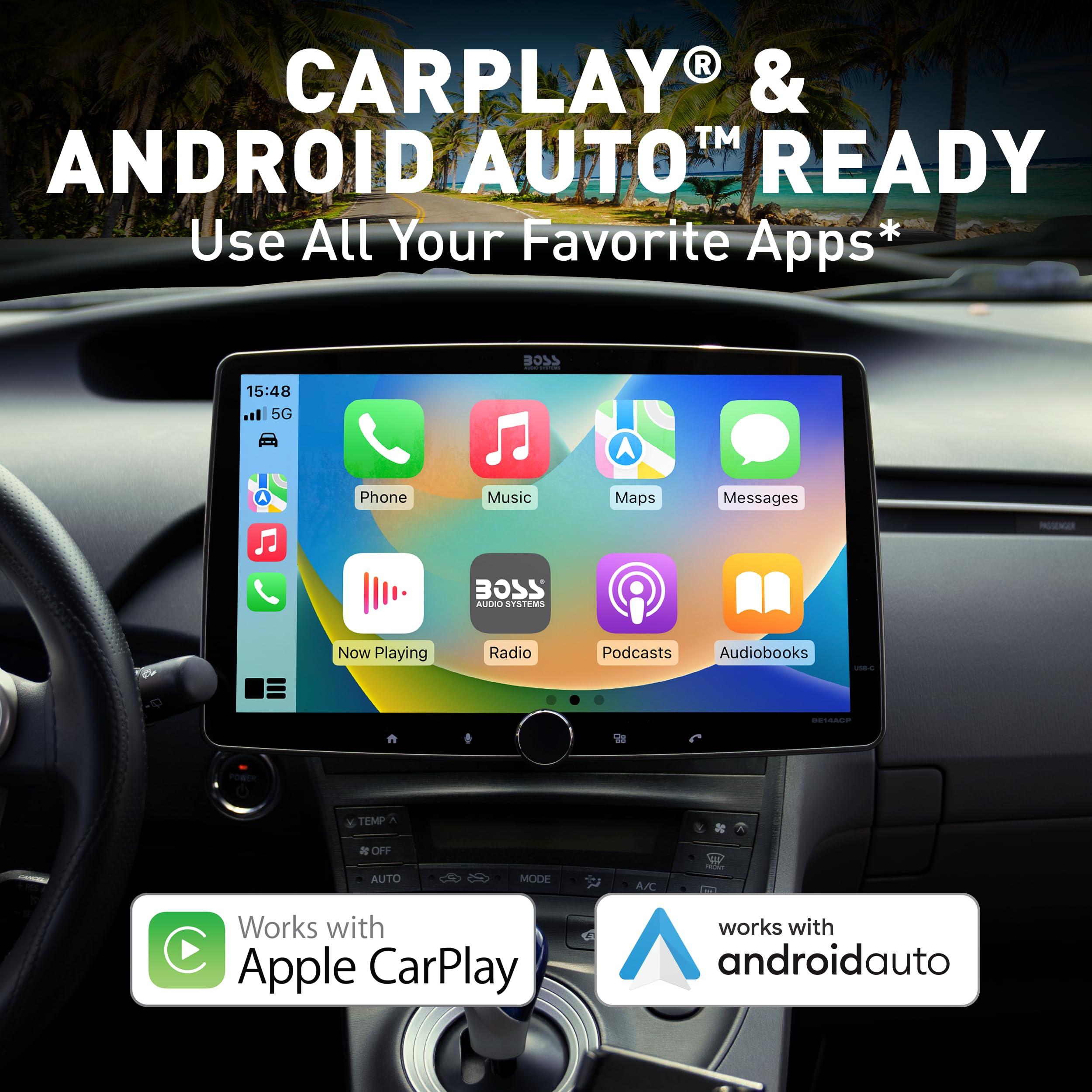 BOSS Audio Systems BOSS Audio Systems BCPA14 Car Stereo - Apple CarPlay, Android Auto, Single Din, 14 Inch Capacitive LCD Touchscreen, Bluetooth, No DVD CD Player, AM/FM Radio Receiver, Multicolor Illumination