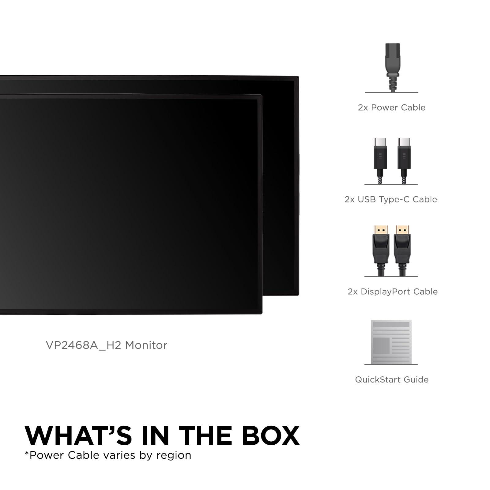 ViewSonic ViewSonic VP2468A_H2 24-Inch Dual Pack Head-Only IPS 1080p Monitor with Advanced Ergonomics, 100% sRGB REC 709, 14-bit 3D LUT, Eye Care, and 65W USB C, Daisy Chain