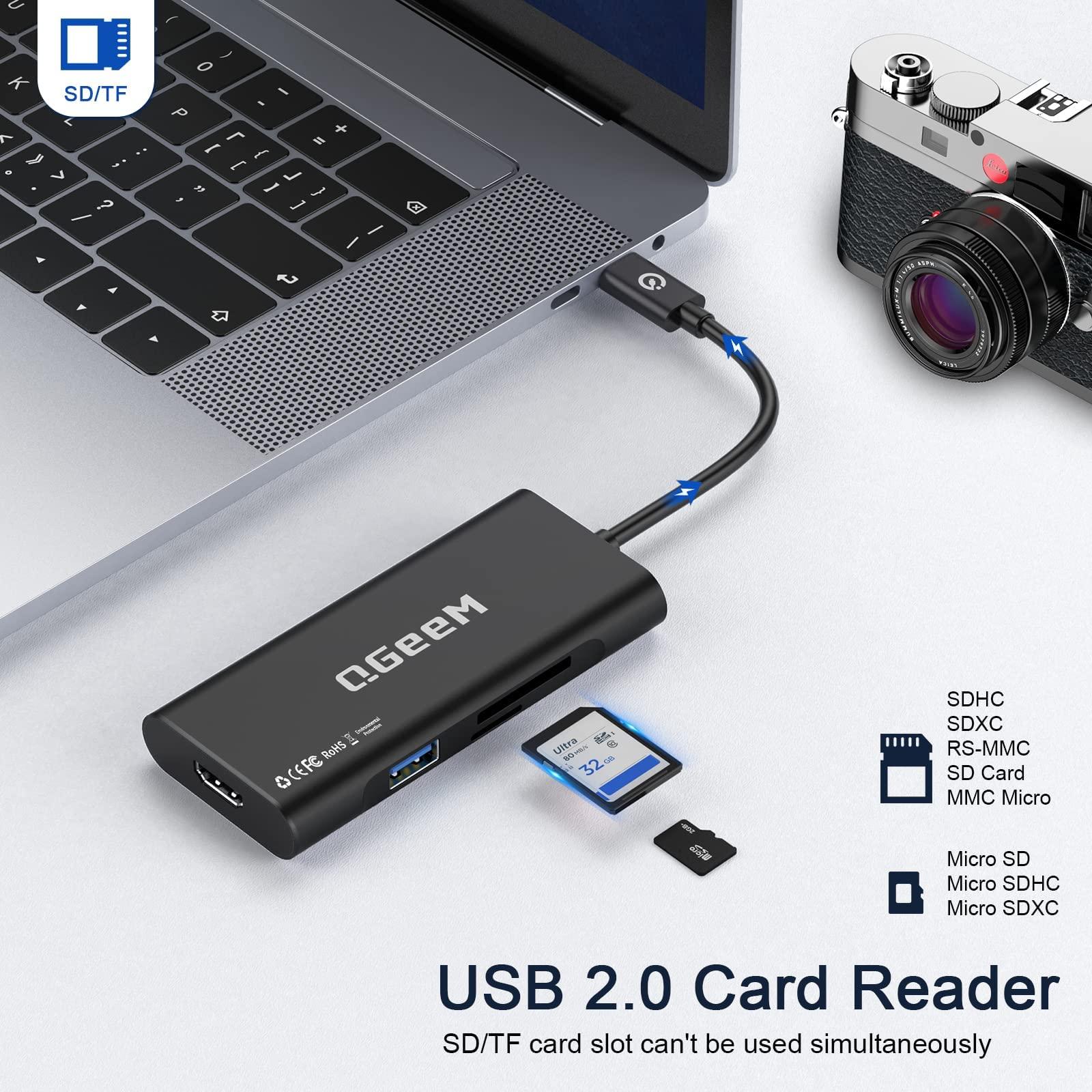 QGeeM USB C Hub, QGeeM USB C to HDMI Adapter 4k, 7 in 1 USB C Dongle with 100W Power Delivery,3 USB 3.0 Ports, SD/TF Card Reader, Compatible for MacBook Ipad HP Dell XPS and More Type C Device-Black