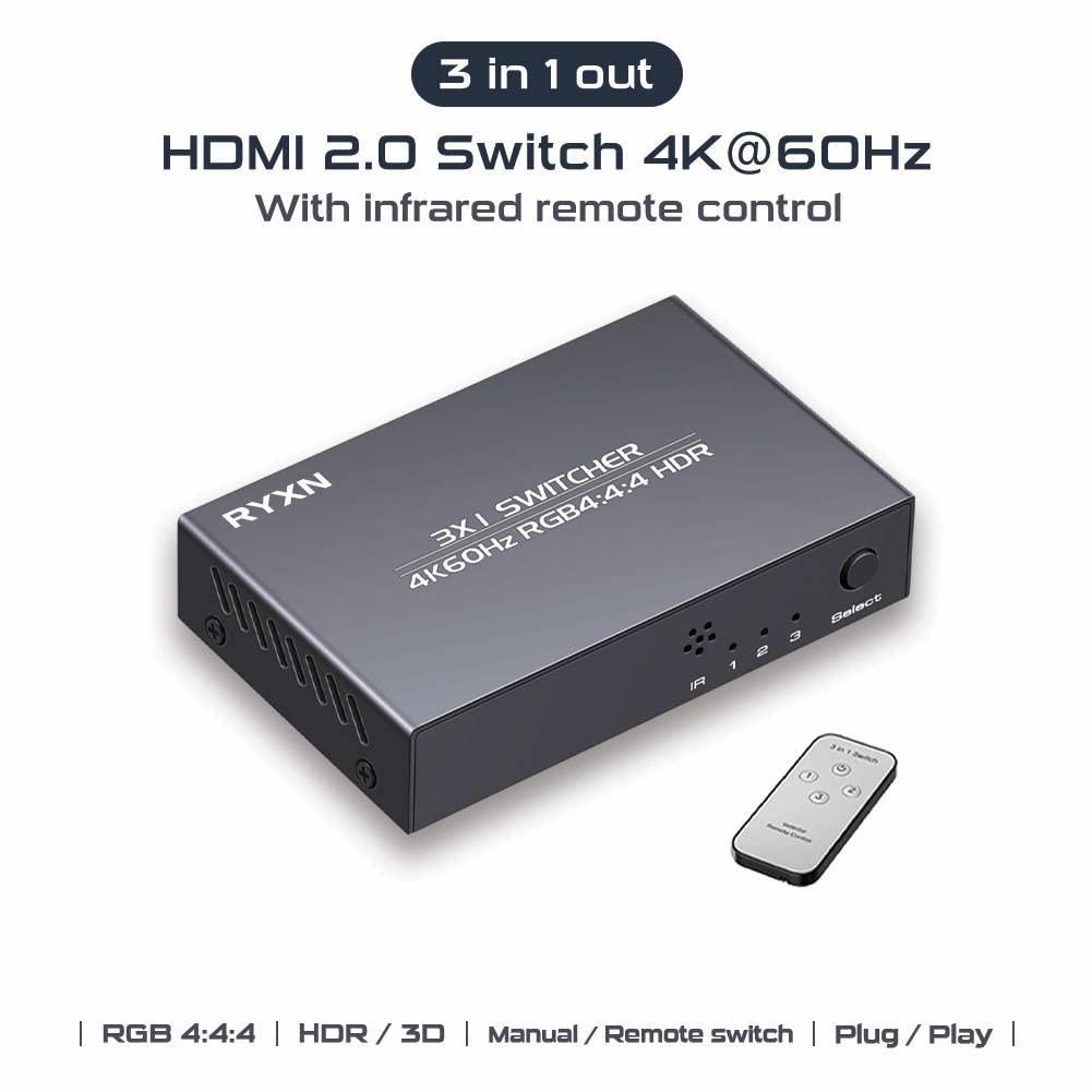 RYXN HDMI Switch 3 in 1 Out + HDMI Splitter 1 in 4 Out
