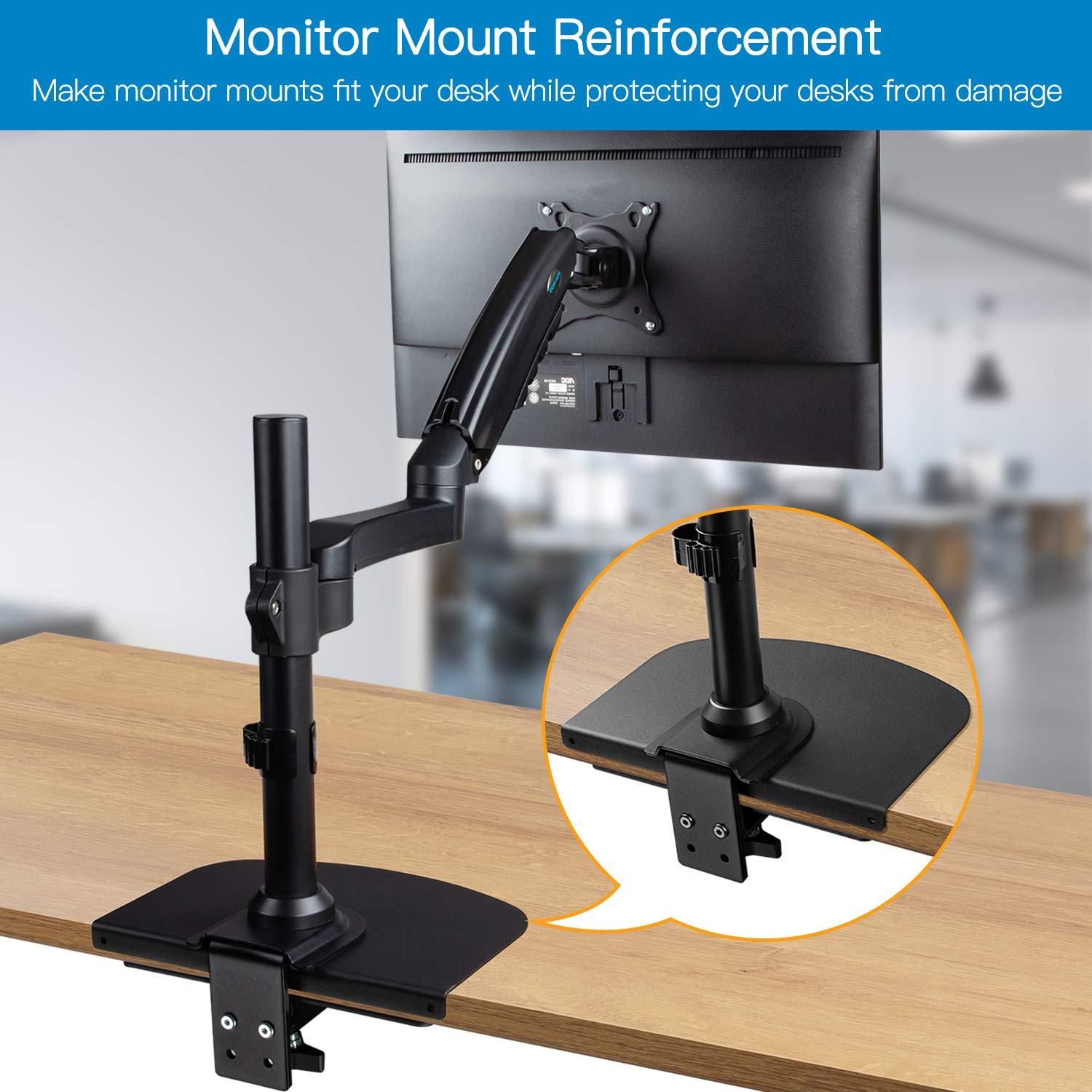 HUANUO HUANUO Dual Monitor Mount for 2 Monitors up to 32 inches, Each Arm Holds Max 22lbs,Steel Monitor Mount Reinforcement Plate for Thin, Glass and Other Fragile Tabletop