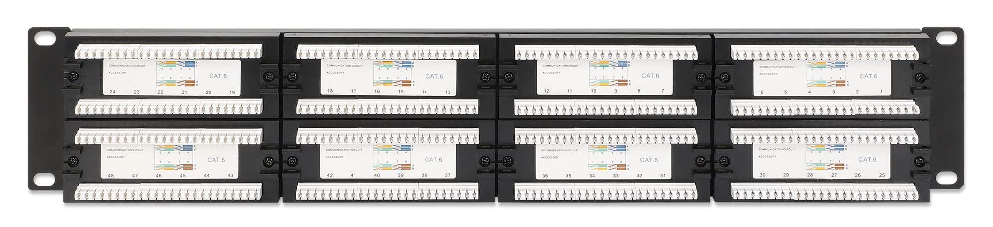 MANHATTAN MANHATTAN 48-Port Network Patch Panel Cat-6 2U UL Listed - Rackmount Wall Mount Cable Management Bar Rack Mount Hardware - Installer Grade 3 Gold Plated Contacts - Lifetime Mfg Warranty 720816
