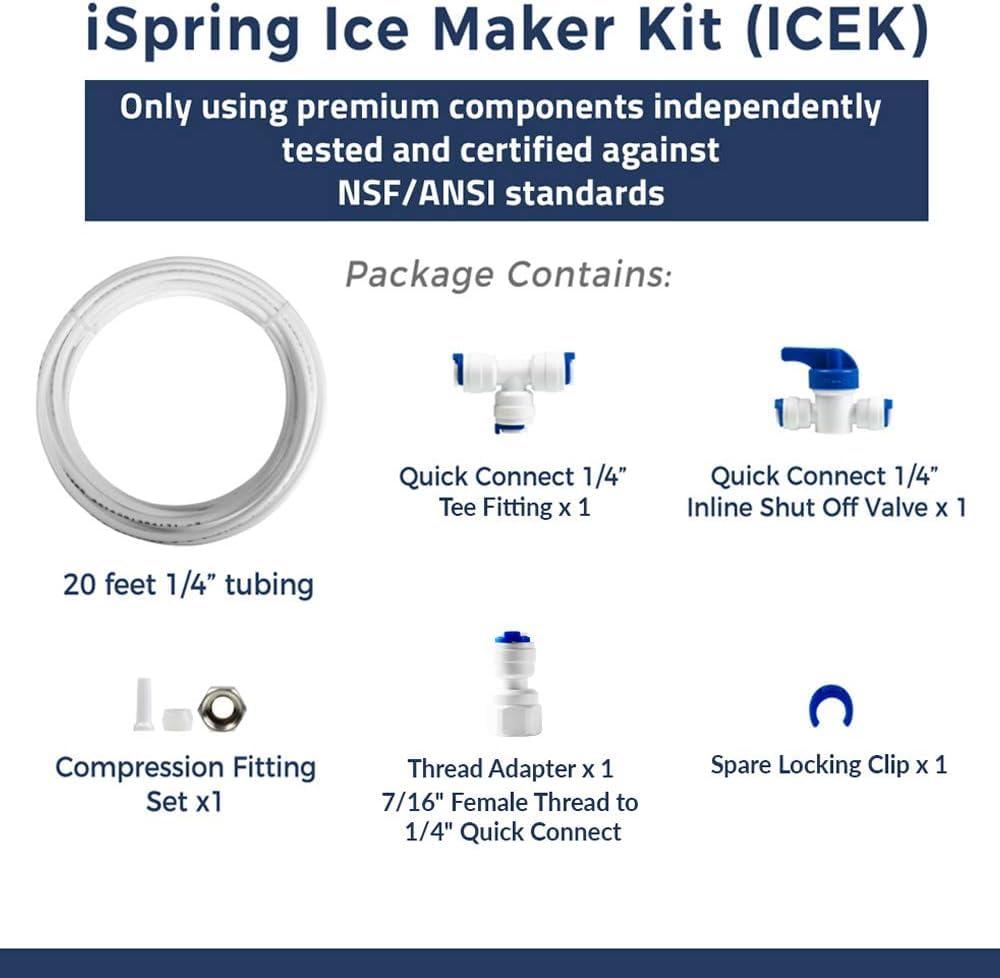 iSpring iSpring ICEK Ultra Safe Fridge Water Line Connection and Ice Maker Installation Kit for Reverse Osmosis RO Systems & Water Filters, 1/4\", 20 feet