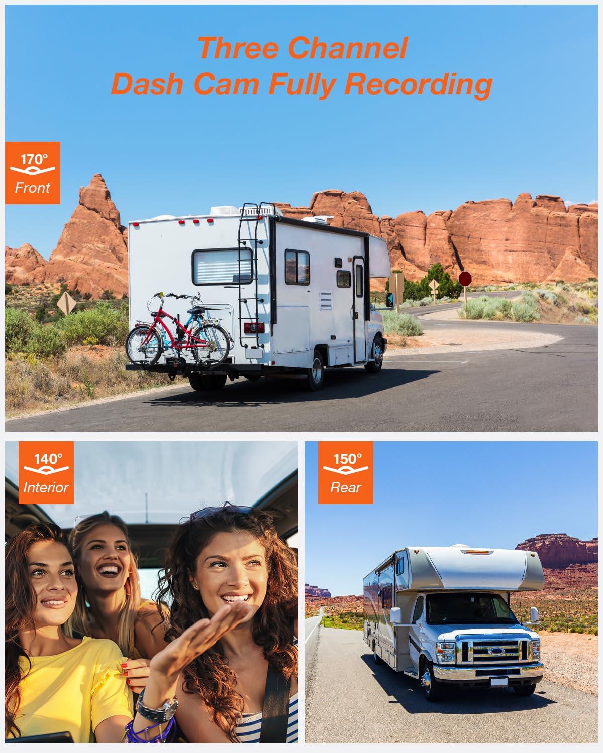 iZEEKER iZEEKER 3 Channel Dash Cam Front and Rear Inside, 2K Single, 1080P Triple Dash Camera for Cars with MicroSD Card, Infrared Night Vision for Taxi Driver, Accident Record, Loop Recording, Parking Mode