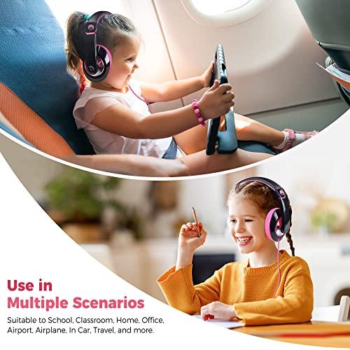 rockpapa rockpapa Comfort Kids Headphones for School, Lightweight Childrens Boys Girls Teens Over-Ear Headphones Wired 3.5mm for CD DVD Player Tablet Phone Travel Black/Pink
