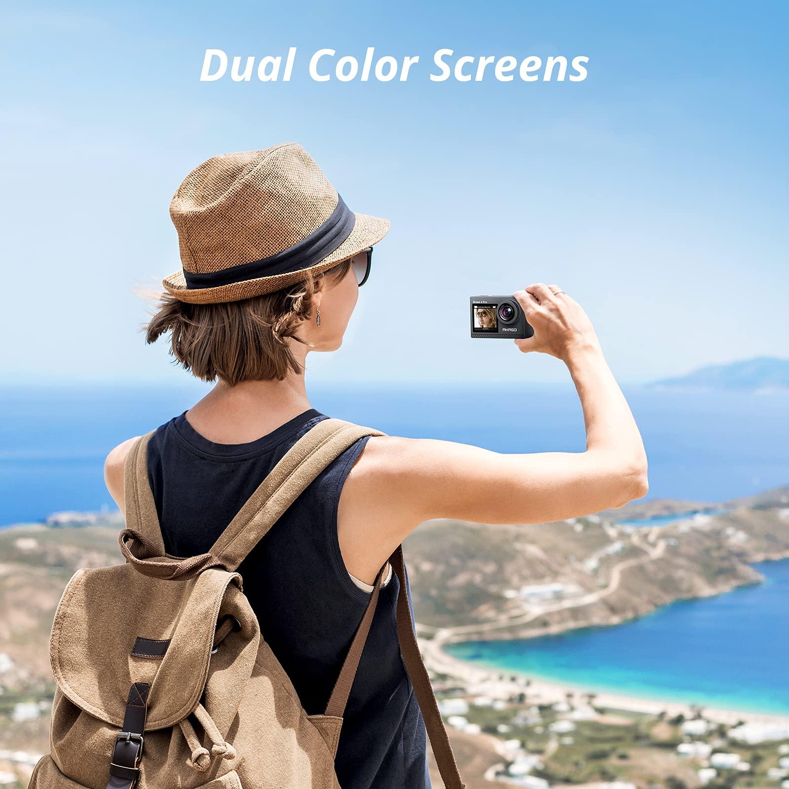 AKASO AKASO Brave 4 Pro 4K30 Action Camera with 64GB MicroSD U3 Card, 131FT Underwater Waterproof Camera EIS Touch Screen Remote Control with 2x1350mAh Batteries and Helmet Accessories Kit Bundle