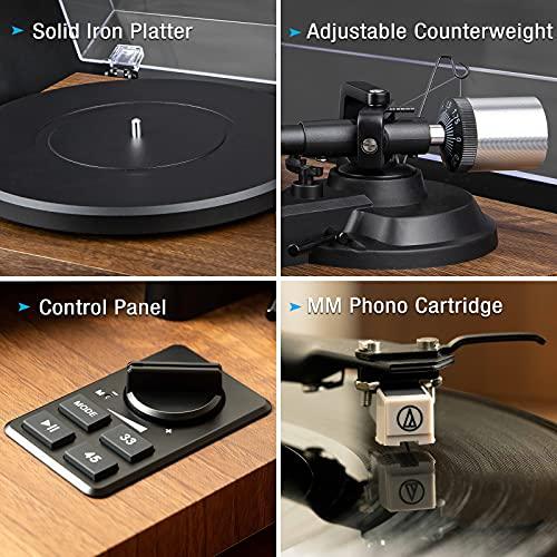 1 BY ONE 1 BY ONE Bluetooth Turntable HiFi System with 36 Watt Bookshelf Speakers, Patend Designed Vinyl Record Player with Magnetic Cartridge, Bluetooth Playback and Auto Off