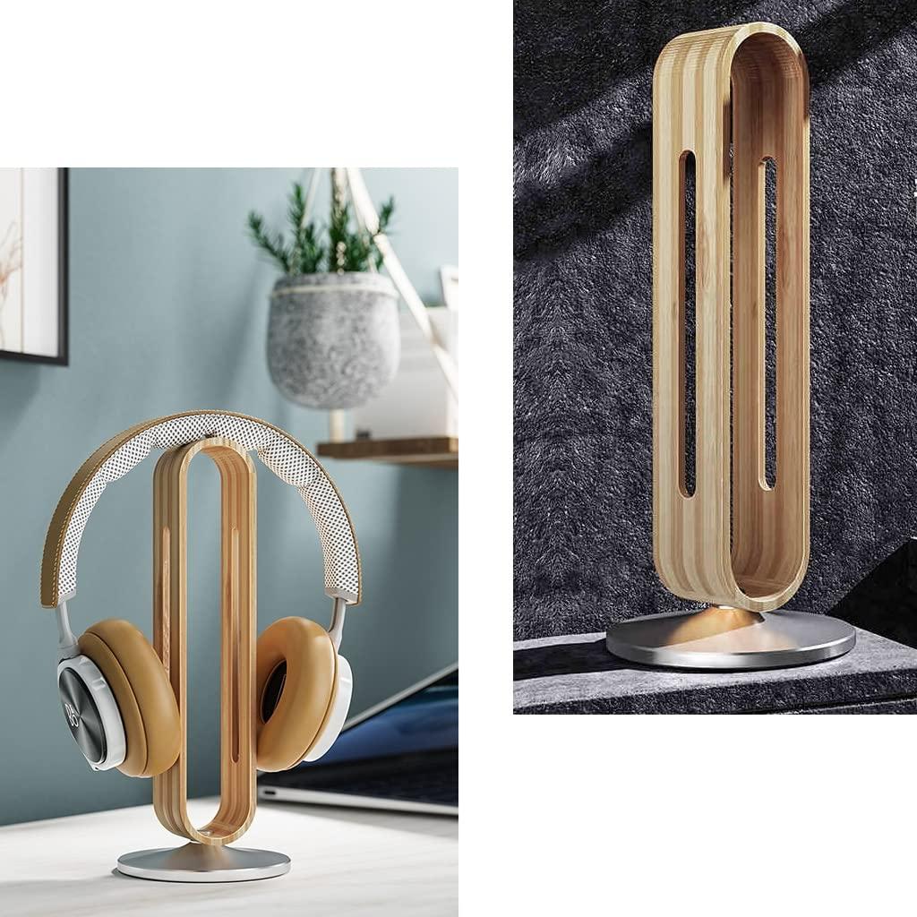 Y-kaiwen Bamboo Headphone Stand Heavy Metal Base Headphone Desk Gaming Headset Stand for All Headphone Sizes (Color : Natural, Size : 23.5 * 9.4 * 4.5cm)