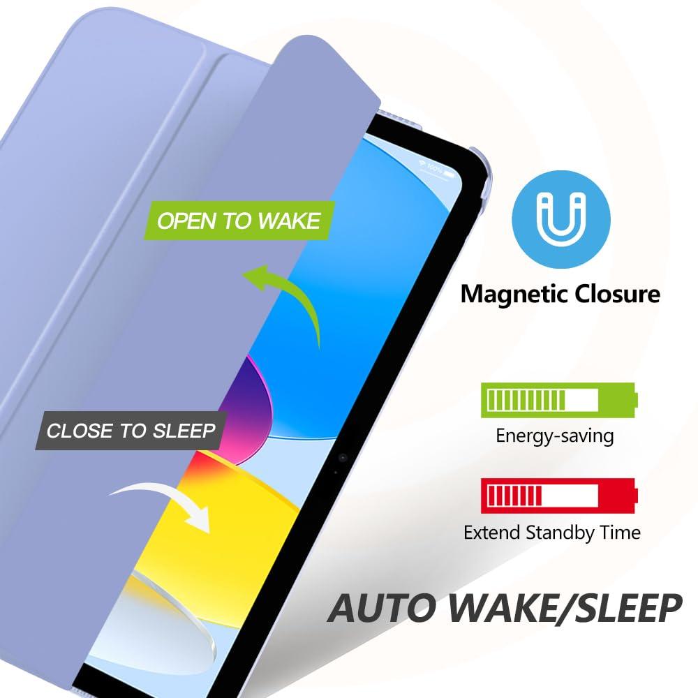 MoKo MoKo for iPad (A16) 11th Generation Case 11 Inch 2025, iPad 10th Generation Case 10.9 Inch 2022, Slim Stand Hard PC Translucent Back Shell Smart Cover, Support Touch ID,Auto Wake/Sleep,Lavender Purple