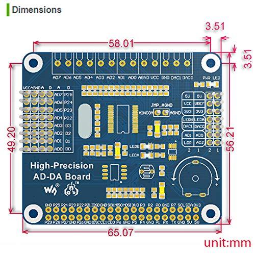 waveshare High-Precision AD/DA Expansion Board for Raspberry Pi 4B/3B+/3B/2B/Zero/W/Zero WH and Jetson Nano,Add High-Precision AD/DA Functions to Pi. Onboard ADS1256 8-CH 24bit ADC and DAC8532 2-CH 16bit DAC