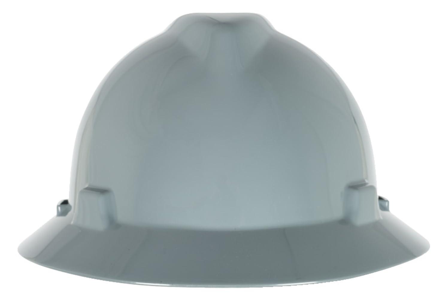 MSA MSA 454731 V-Gard Full-Brim Hard Hat with Staz-on Pinlock Suspension | Polyethylene Shell, Superior Impact Protection, Self Adjusting Crown Straps - Standard Size in Gray