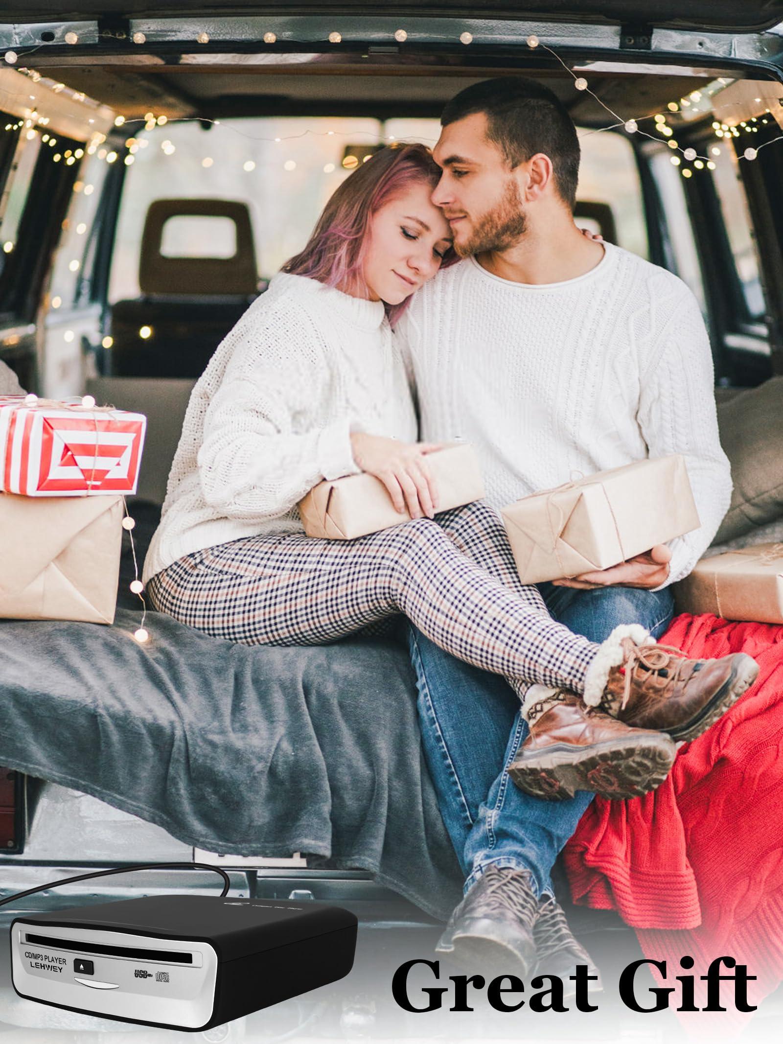 Lehwey External Universal CD Player for Car - LEHWEY Portable CD Player with Extra USB Extension Cable, Plugs into Car USB Port, Laptop, TV, Mac, Computer, for Android 4.4 and Above Navigation