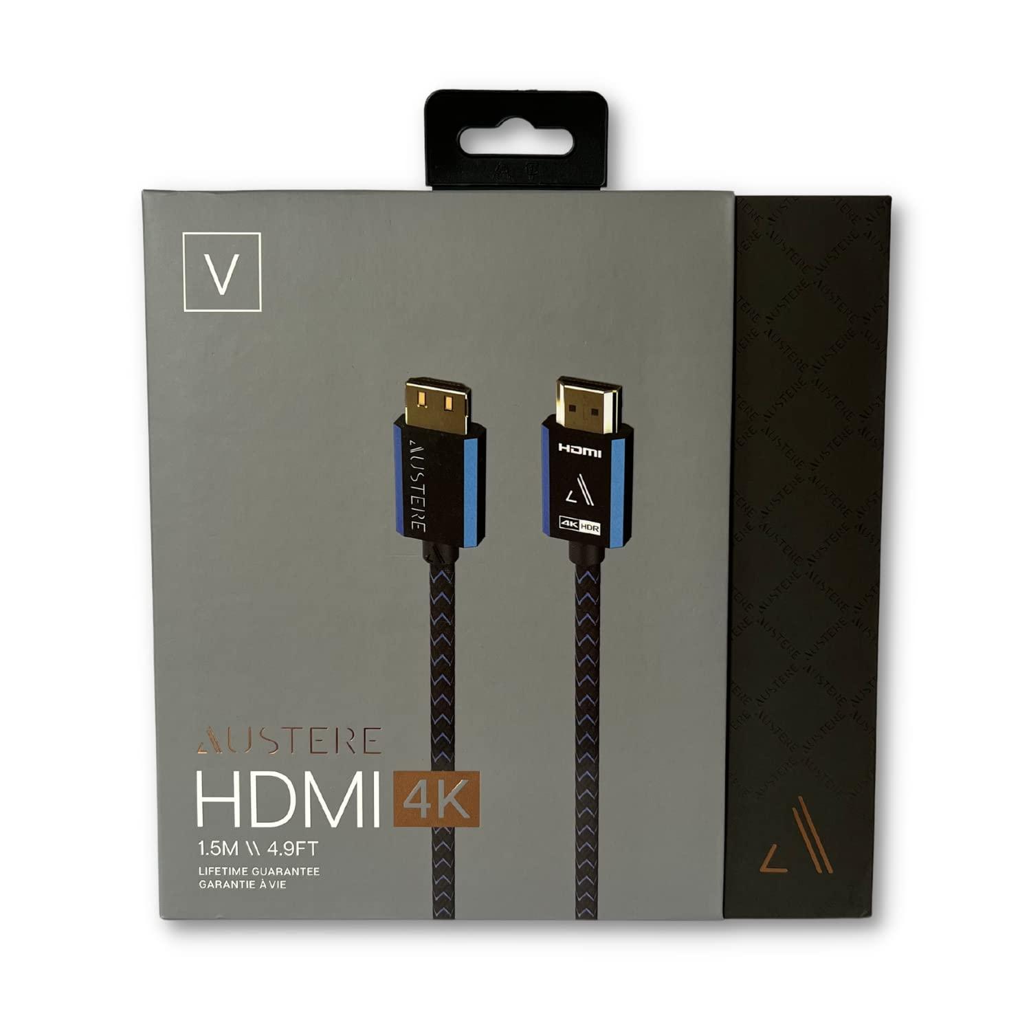 AUSTERE Austere V Series 4K HDMI Cable 1.5m \ 4K HDR, High Fidelity ARC, Pure Gold Contacts, Pure Silver-Plated Conductors, aDesign Precision Connector Housing, LinkFit Locking Connectors & WovenArmor Cable