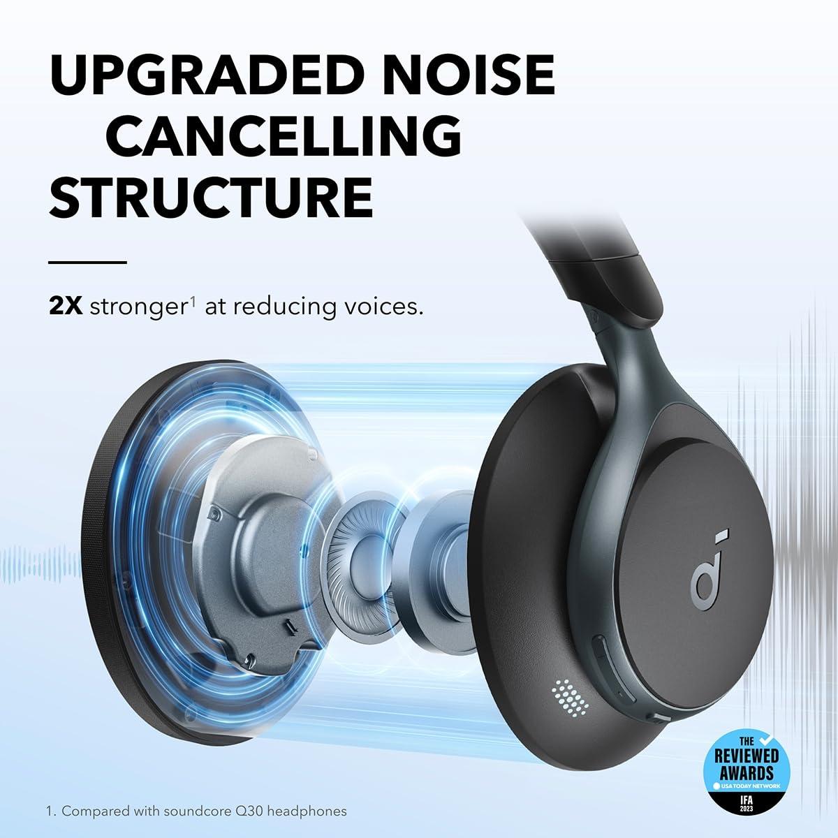 Soundcore Soundcore by Anker, Space One, Active Noise Cancelling Headphones, 2X Stronger Voice Reduction, 40H ANC Playtime, App Control, LDAC Hi-Res Wireless Audio, Comfortable Fit, Clear Calls, Bluetooth 5.3
