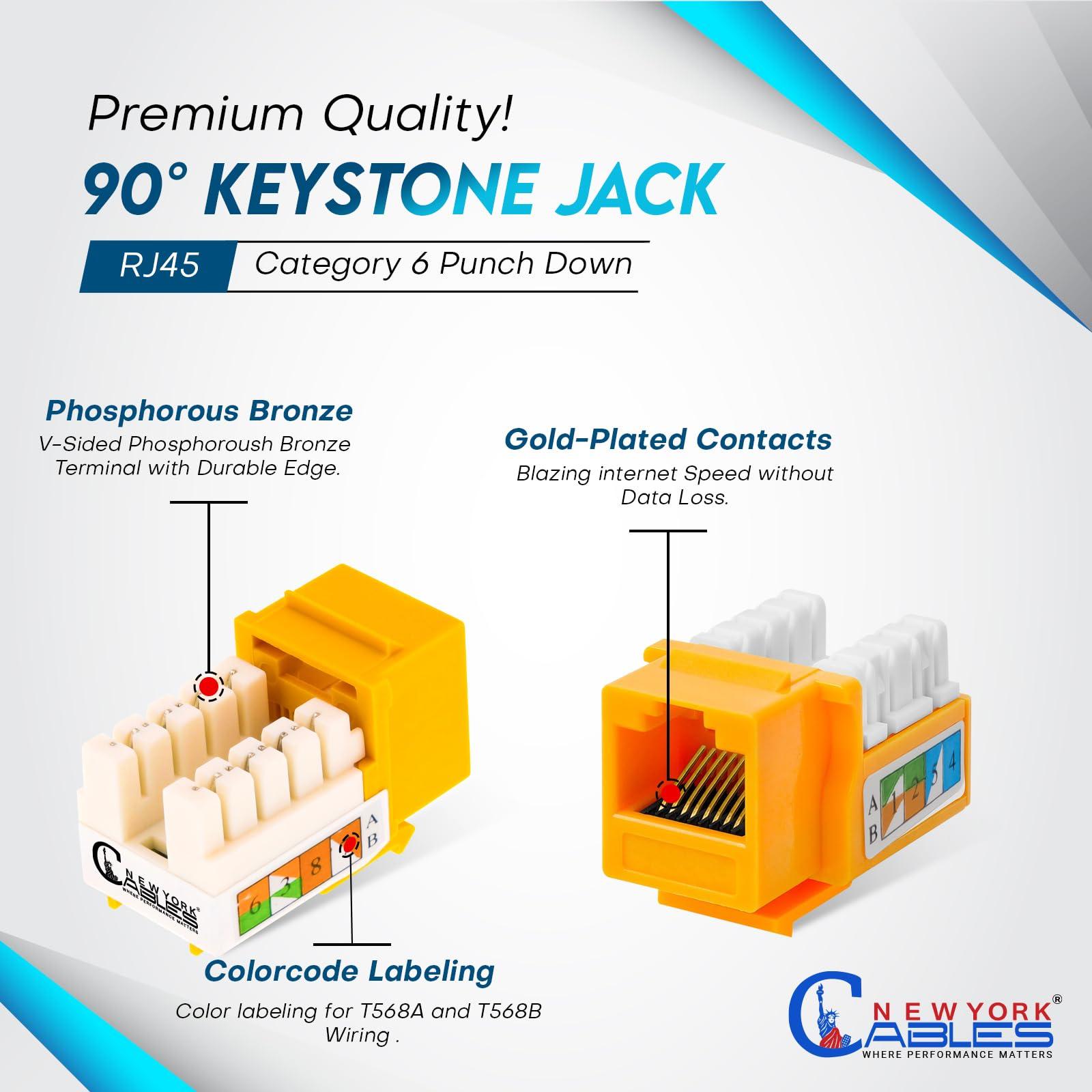 NewYork Cables NewYork Cables cat 6 Keystone Jack 90 Degree Punchdown Ethernet Wall Jack for Patch Panels Wall Plates