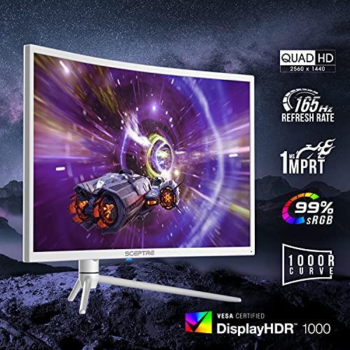 Sceptre Sceptre Curved 32-inch QHD Gaming Monitor 2560 x 1440 up to 165Hz 144Hz 1ms HDR1000 99% sRGB, Light Sensor Height Adjustable DP HDMI USB Type C 3.1 Build-in Speakers Nebula White (C325B-QWN168W)