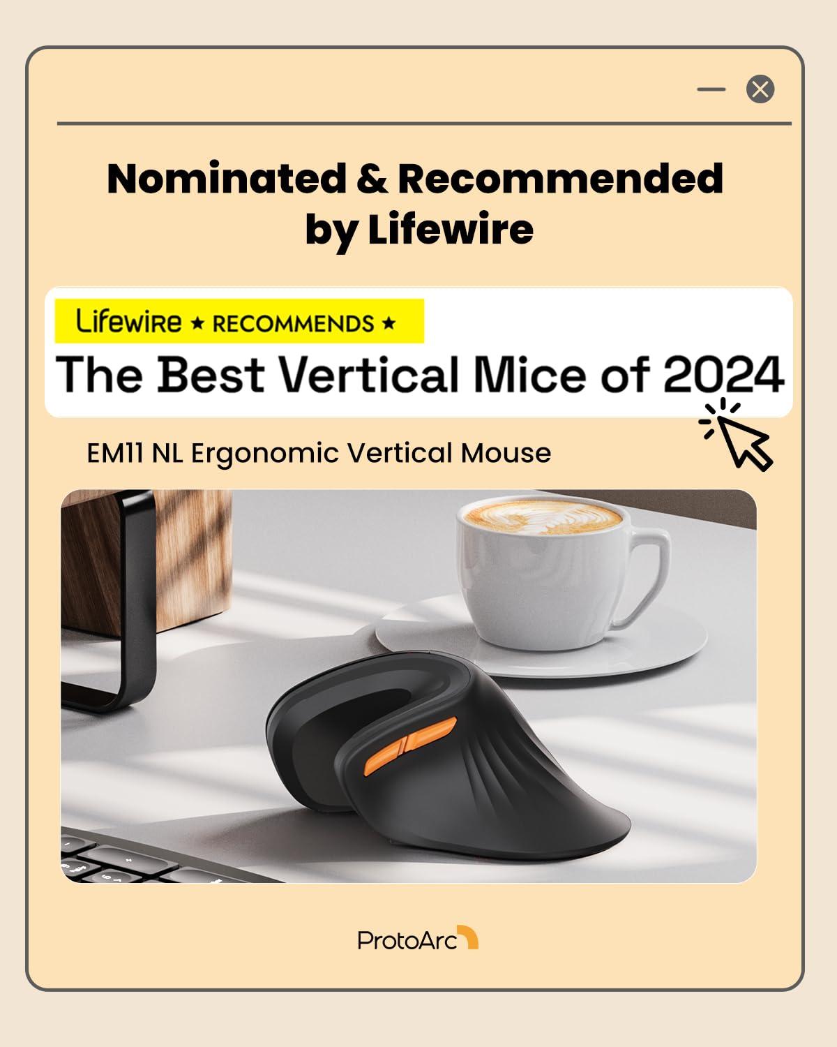 ProtoArc ProtoArc Ergonomic Vertical Mouse, EM11 NL Bluetooth Rechargeable Wireless Mouse, 3 Multi-Device Connectivity for Computer/PC/Laptop, 2.4GHz Optical Mice for Windows, Mac OS, Black