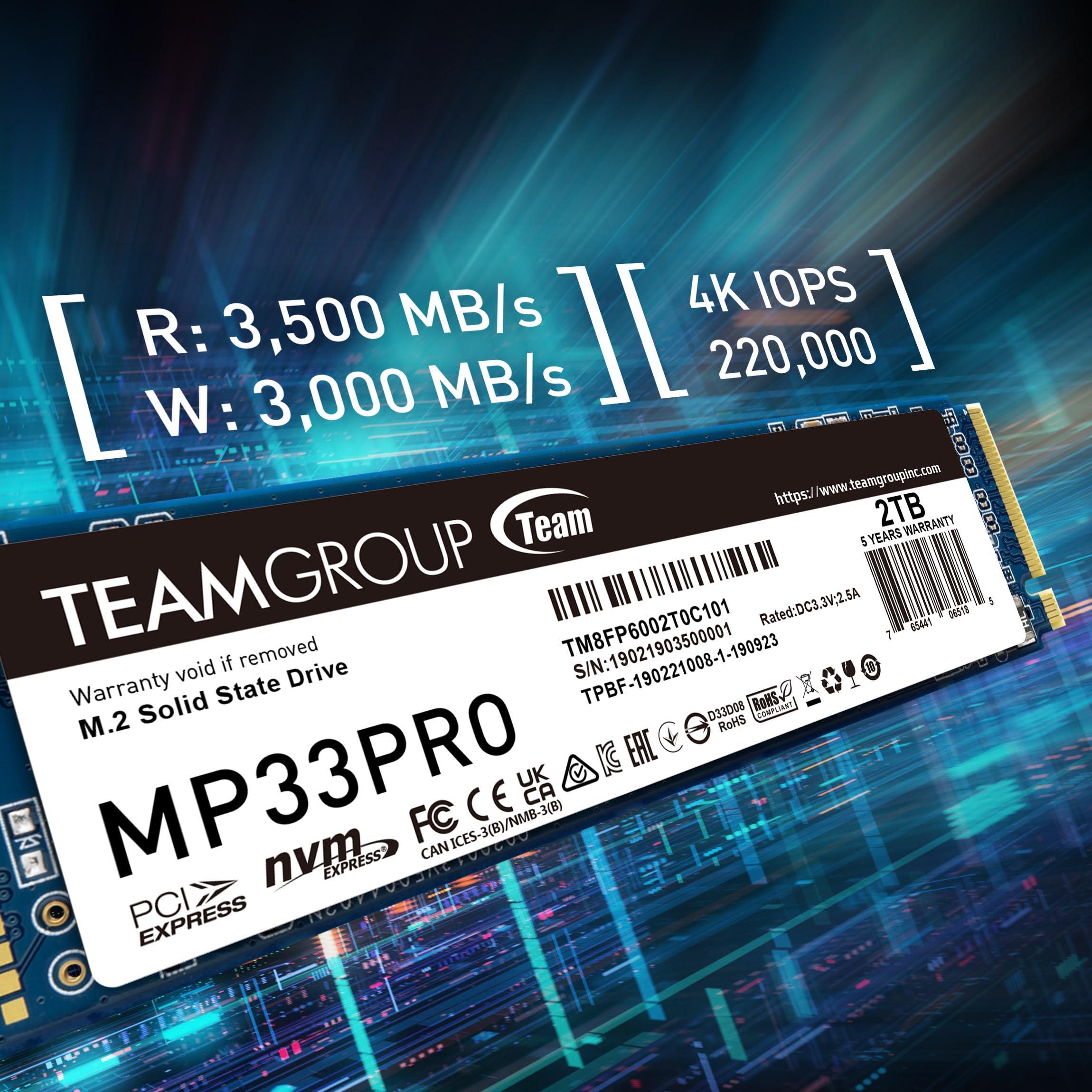 TEAMGROUP TEAMGROUP MP33 PRO 512GB SLC Cache 3D NAND TLC NVMe 1.3 PCIe Gen3x4 M.2 2280 Internal SSD (Read Speed up to 3500MB/s) 256TBW Compatible with Laptop & PC Desktop TM8FPD512G0C101