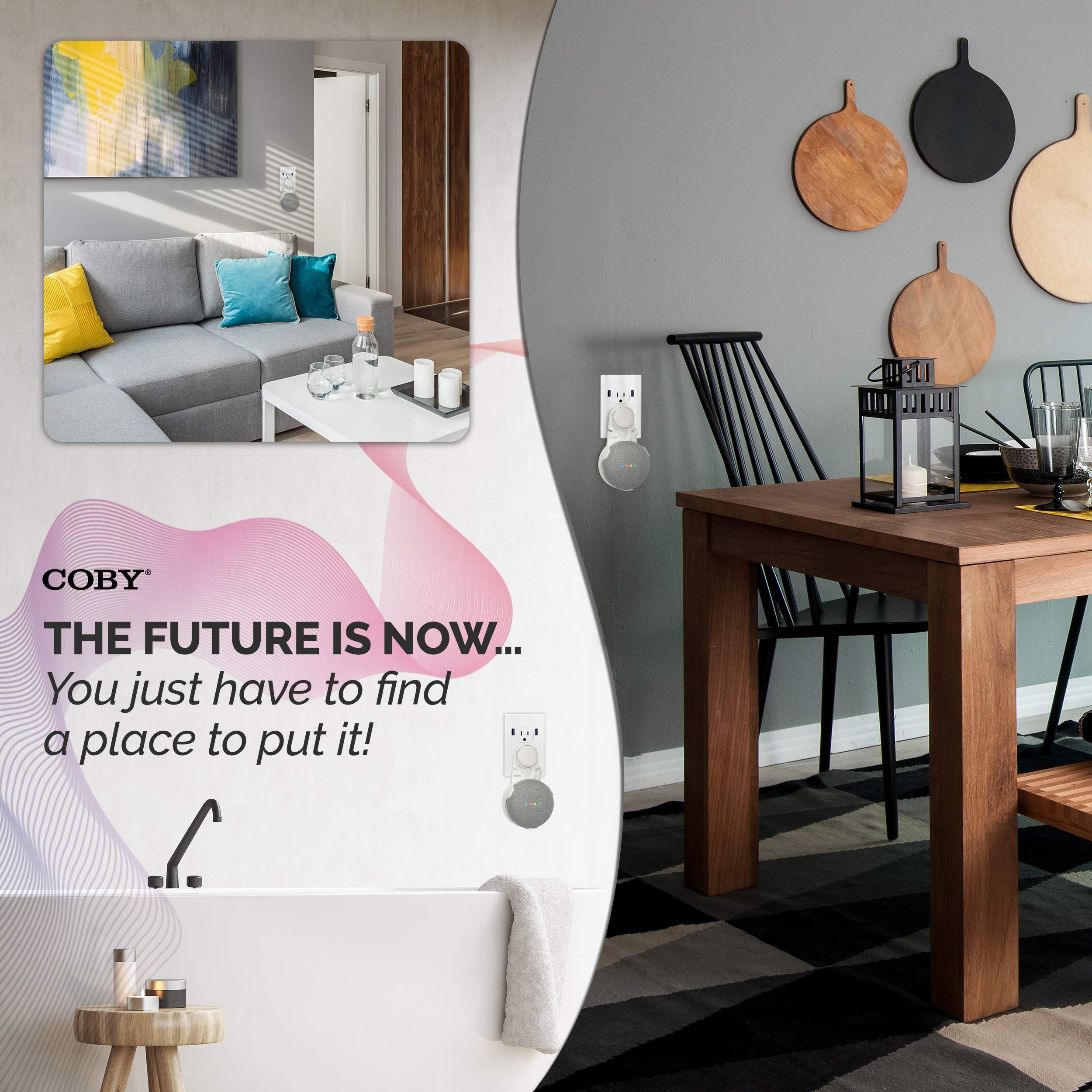 Coby Coby Wall Outlet Mount Holder for Google Home Mini, Smart Speaker Device Accessory with Cable Cord Plug Management - White