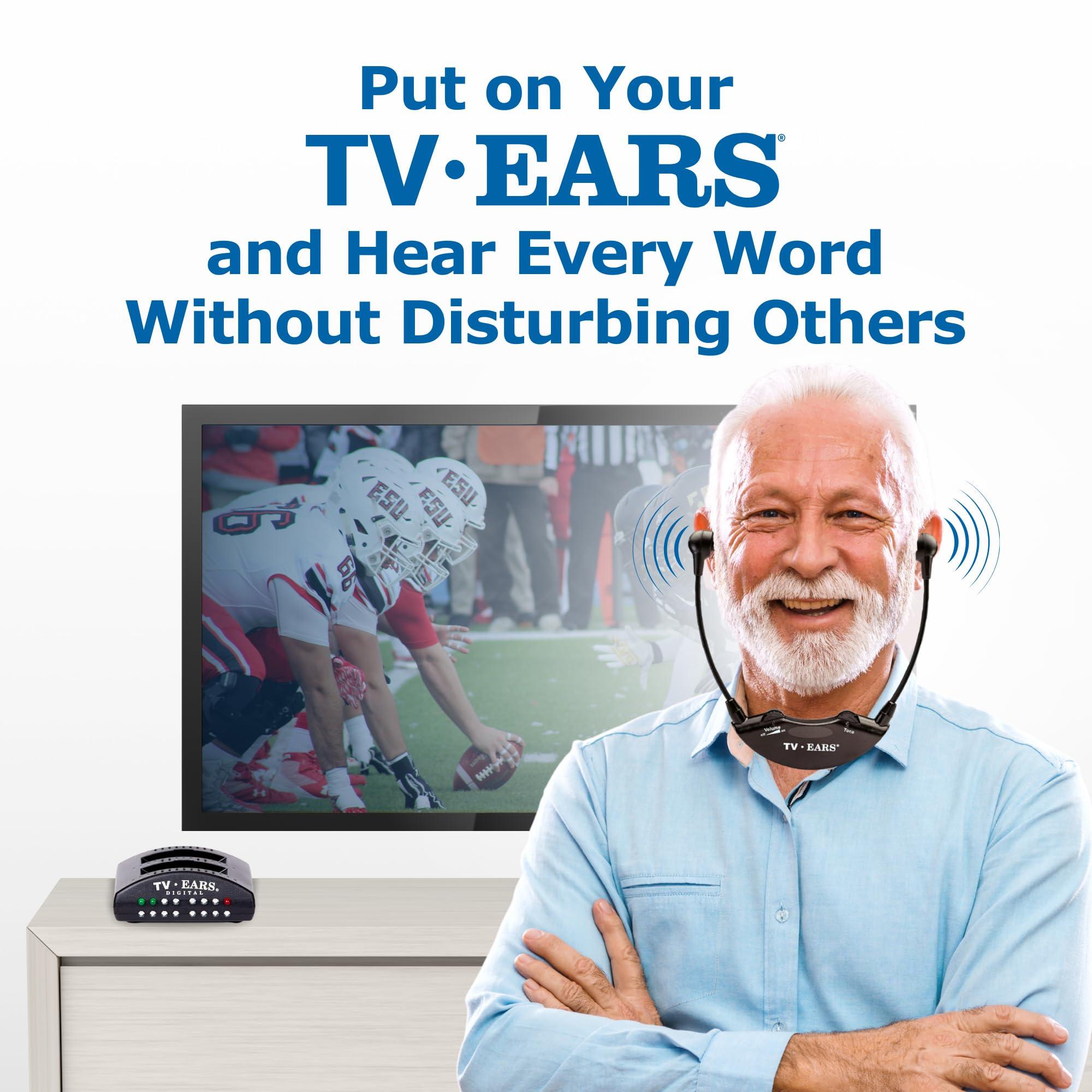 TV  EARS TVEARS Wireless Headset System Bundle - Analog & Digital Compatible, Ideal for Seniors & Hearing Difficulties, Includes RF Transmitter, 4 Replacement Ear Tips, Easy to Use, Compatible with most TVs