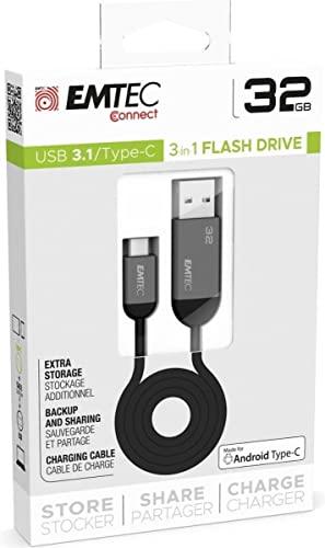 Emtec Emtec ECMMD32GT753C 32 GB USB 3.1 Type-C T750 Dual Drive Black & Grey