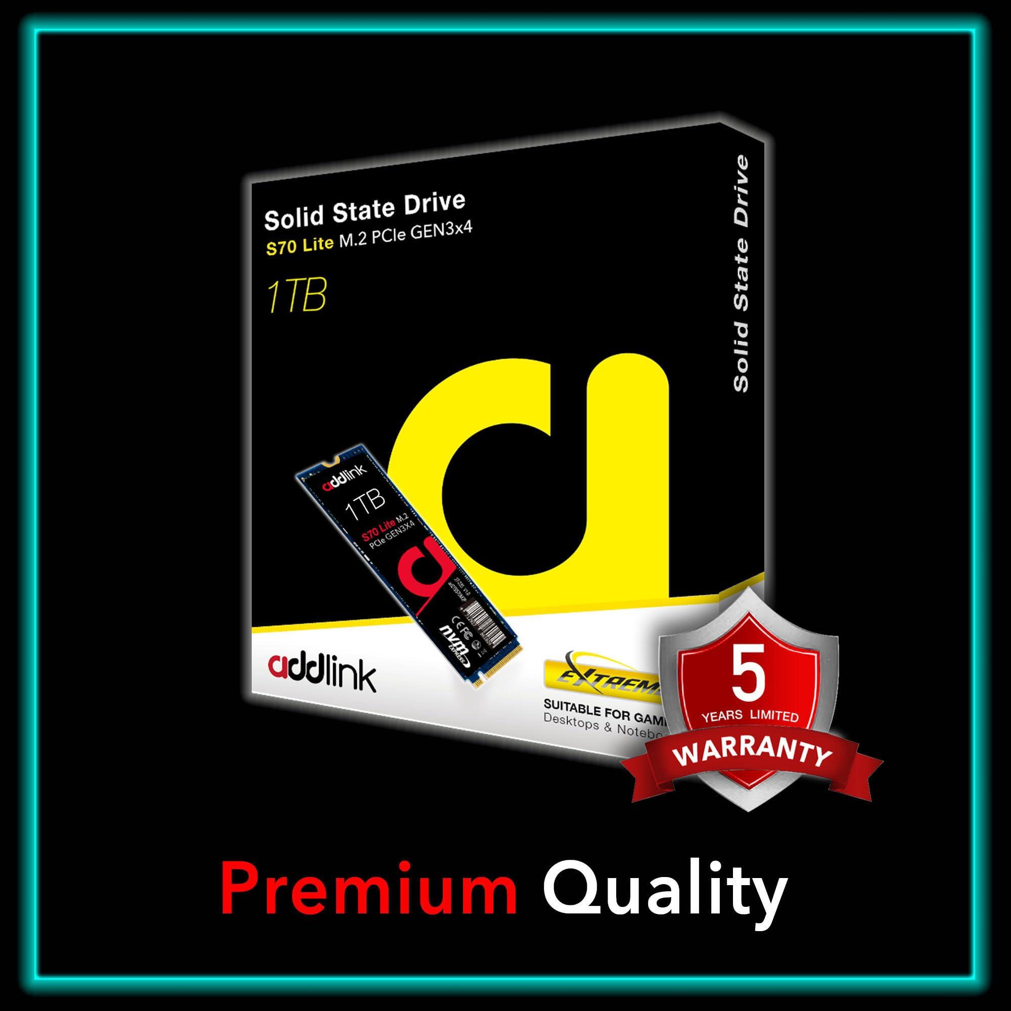 Addlink Addlink S70 Lite 1TB Ultra Durability Gaming SSD Maximum Speed 3200 MB/s Internal Solid State Hard Drive - M.2 2280 PCIe 3.0 NVMe Gen3X4 3D NAND SSD (ad1TBS70M2P)