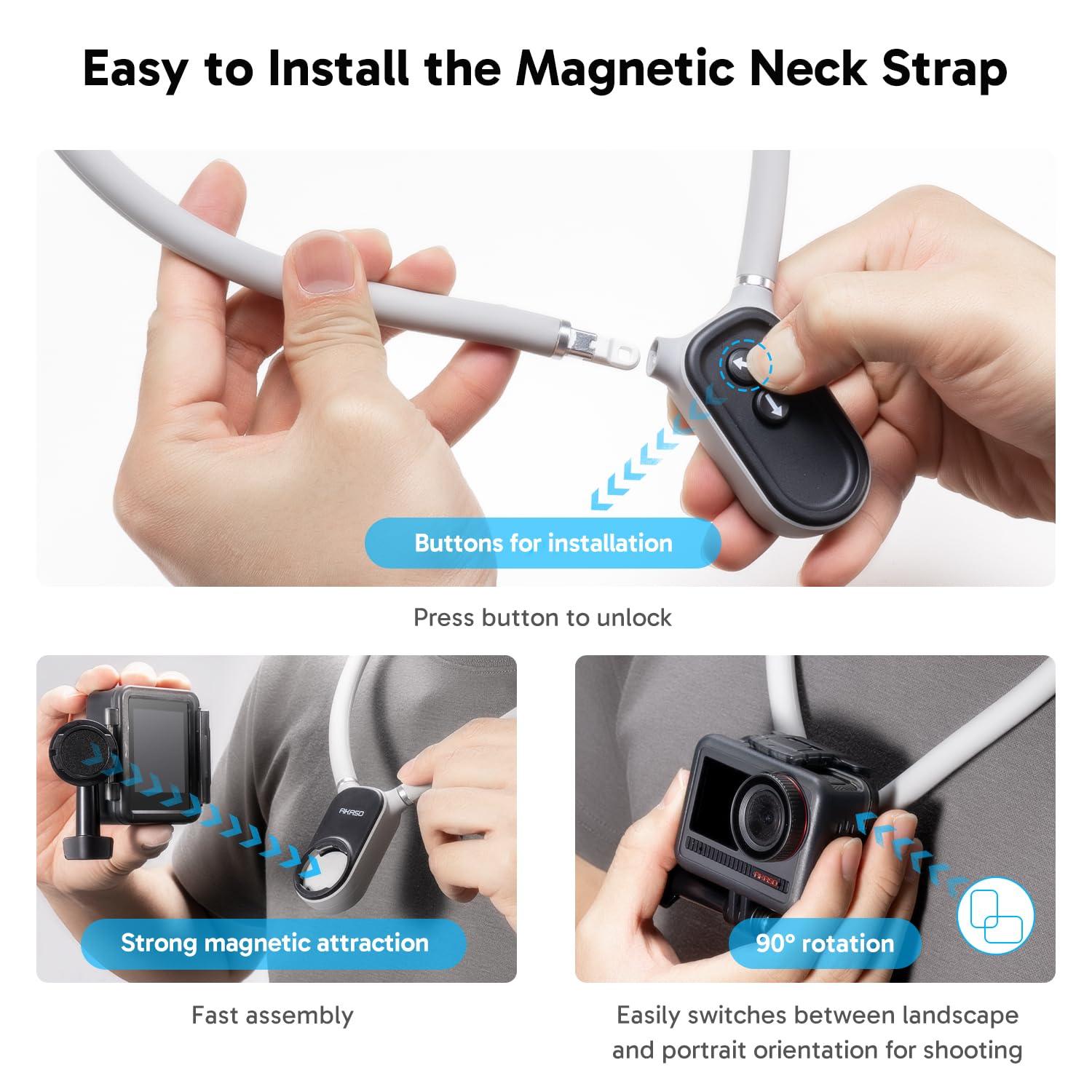 AKASO AKASO Magnetic Neck Mount Holder, Vlog Action Camera Accessories Compatible with GoPro Hero12/11/10/ 9/Max EK7000/Brave 4//DJI Osmo Action/Smart Phone with Phone Clip Vertical Adapter