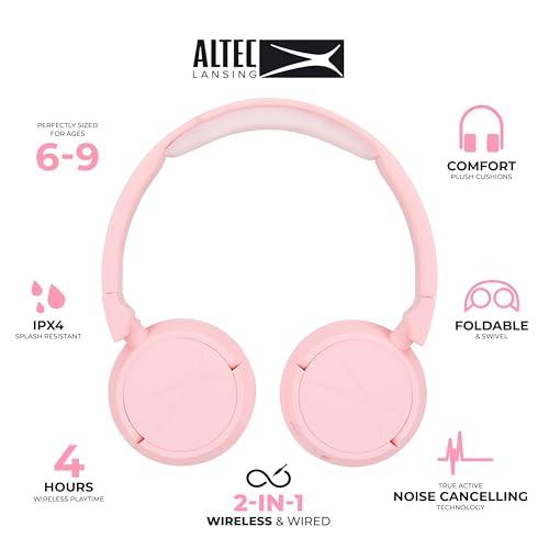 Altec Lansing Altec Lansing Kid Safe 2-in-1 Bluetooth and Wired Headphones, Noise Cancelling, Volume Control, Wireless, Foldable Design (Pink)
