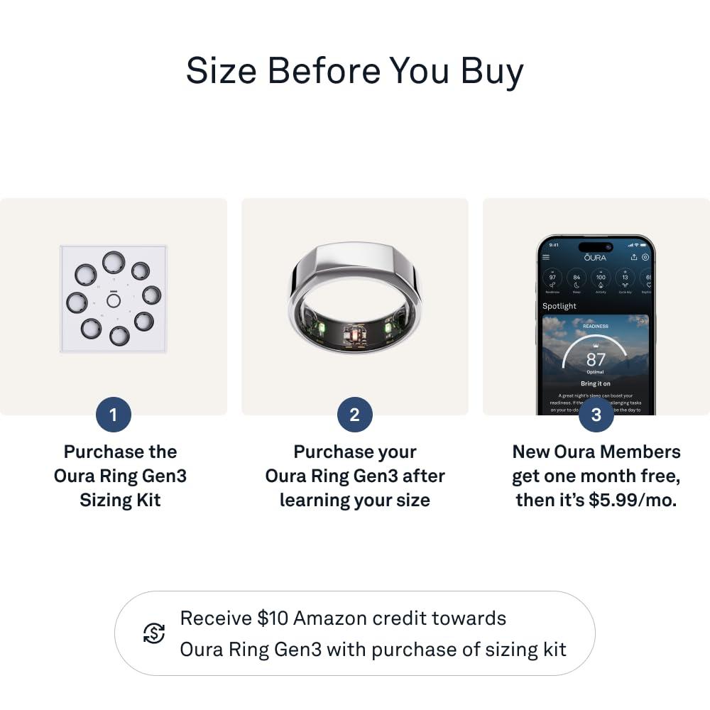 OURA Oura Ring Gen3 Heritage - Silver - Size 12 - Smart Ring - Size First with Oura Ring Gen3 Sizing Kit - Sleep Tracking Wearable - Heart Rate - Fitness Tracker - 5-7 Days Battery Life