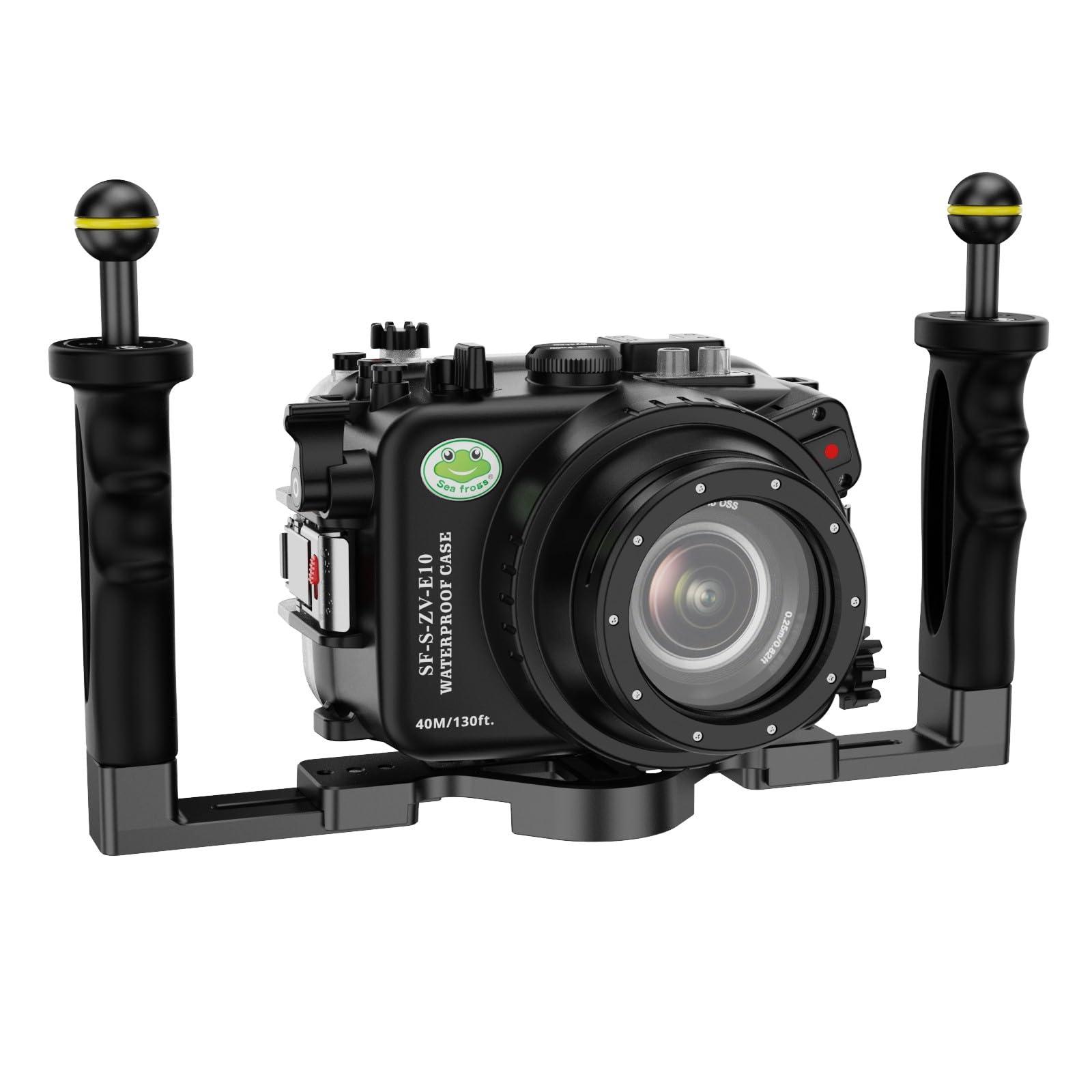 HolaFoto Seafrogs Underwater Housing for Sony ZV-E10 with WA005F Dome Port, [40M/130FT] Waterproof Scuba Housing Case for Sony Alpha ZV-E10 with FE 16-35mm F4, E 18-105mm F4