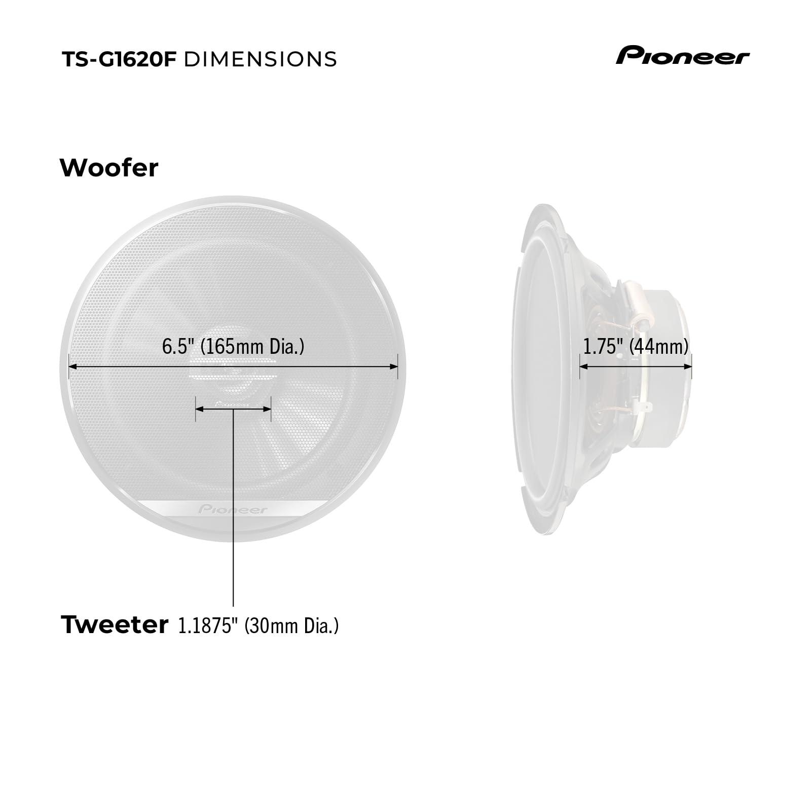 PIONEER Pioneer TS-G1620F, 2-Way Car Audio Speakers, Full Range, Clear Sound Quality, Easy Installation and Enhanced Bass Response, 6.5 speakers