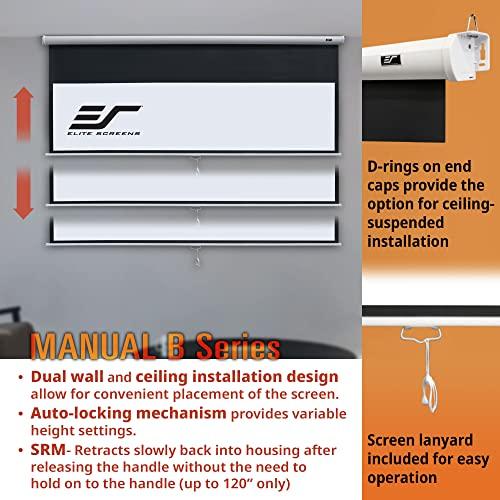 Elite Screens Elite Screens Manual B, 120-INCH 4:3, Manual Pull Down Projector Screen 4K / 8K Ultra HDR 3D Ready with Slow Retract Mechanism, 2-YEAR WARRANTY, M120V