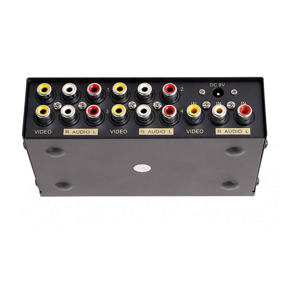 DTech DTECH Powered 4 Way 3 RCA Splitter Box 1 in 4 Out Composite Video Audio Distribution Duplicator with Power Adapter