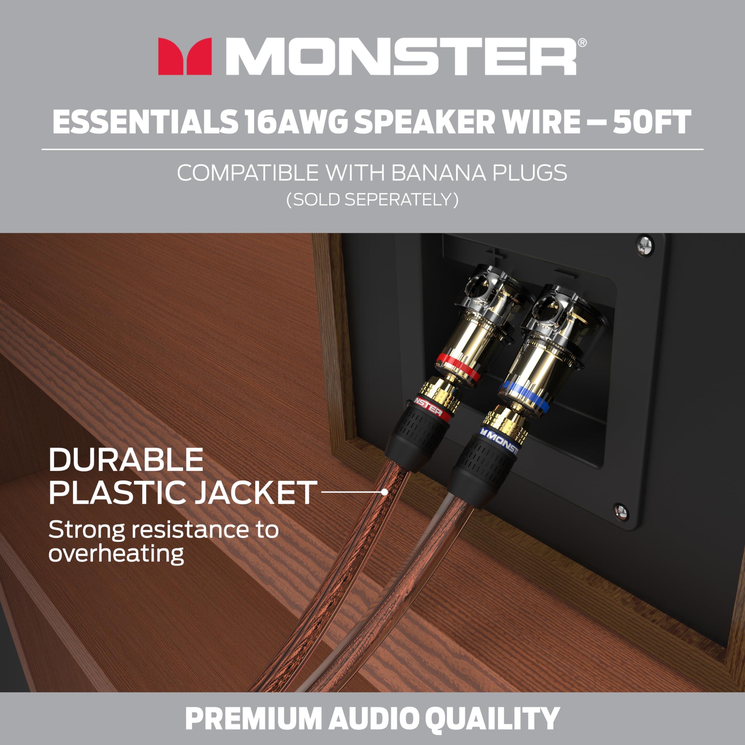 Monster Monster Essentials High Performance Speaker Wire 16 Gauge Copper Clad Aluminum (CCA) Speaker Cable 50 FT Spool Ideal Home Cinema Speaker Wire Cable and Car Audio Speaker Cables/Speaker Wires