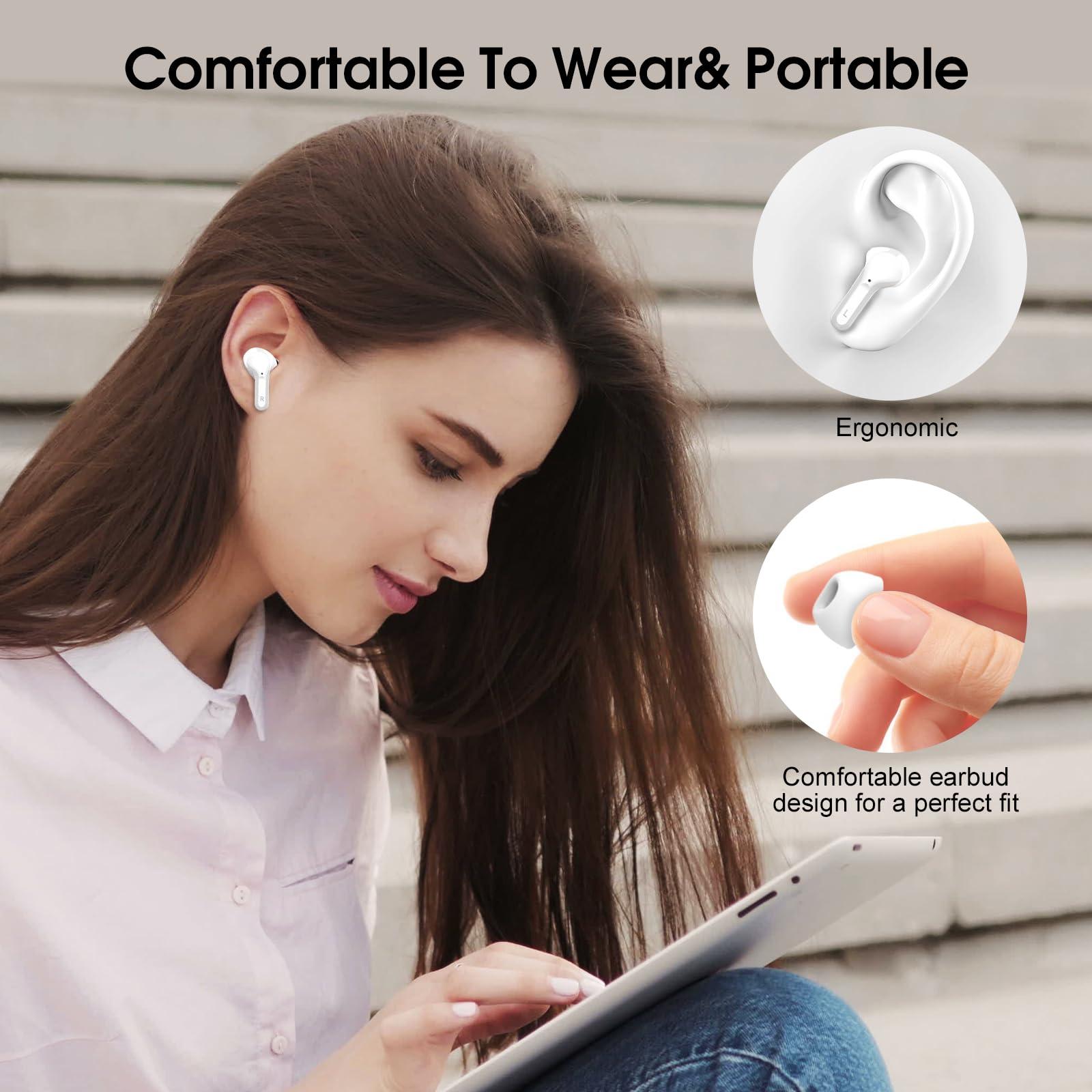 BESNOOW Wireless Earbuds Bluetooth 5.3 Headphones, 40H Playback HiFi Stereo Ear Buds with LED Display, ENC Noise Cancelling Earbuds, IP7 Waterproof in-Ear Earphone for iOS Andriod Sport/Workout/Running/White