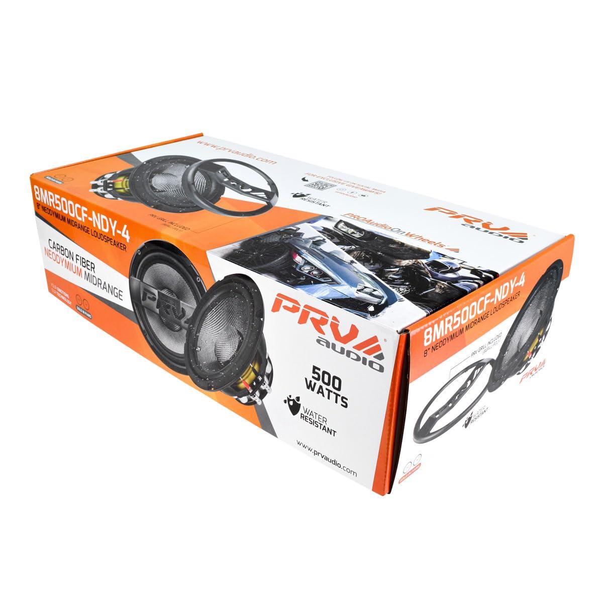 PRV AUDIO PRV AUDIO Carbon Fiber 8\" Midrange Speaker 500 Watts 4 Ohm Neodymium 8MR500CF-NDY-4 Water Resistant Pro Audio Loudspeaker for Boat UTV 4-Wheeler Motorcycle (2 Speakers)