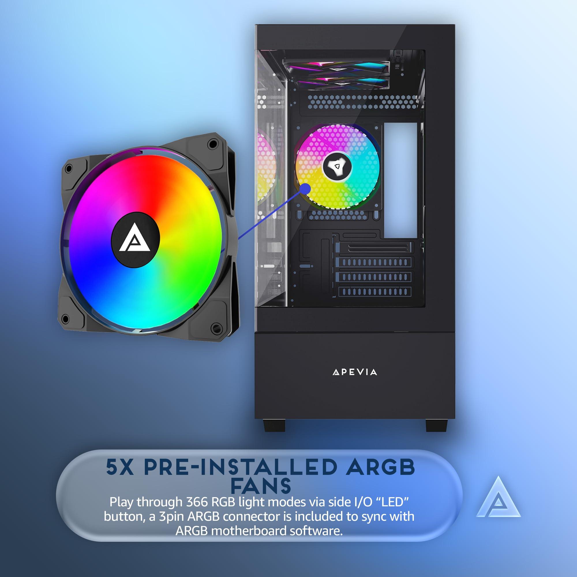 Apevia Apevia Phantom-BK Phantom Micro-ATX Dual-Chamber Gaming PC Case w/ 5X 120mm ARGB Fans, 366 RGB Modes, Dual Tempered Glass Panels, 240mm Radiator Support, 2X USB3.0, HD Audio Port, Black