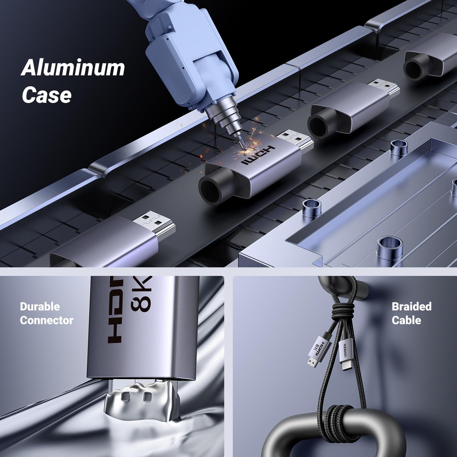 UGREEN UGREEN KVM Switch 1 Monitor 2 Computers, Share 4 USB Ports, HDMI KVM Switch for Keyboard Mouse Printer Bundle with 8K HDMI 2.1 Cable 48Gbps 6.6FT, Certified Ultra High Speed Cord Aluminum