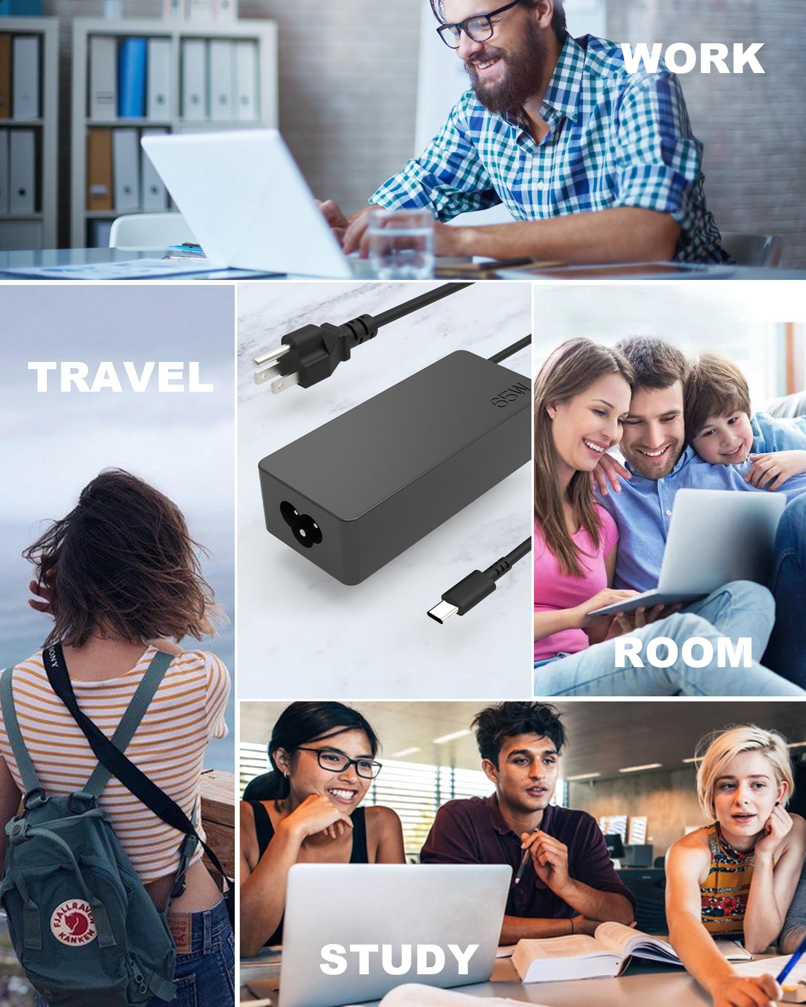 HBONY 65W 45W USB C Laptop Charger for Lenovo Type C Computer Power Adapter Cord - Thinkpad X1 Carbon T480 T490 T480s T490s T580 T590 T14 T16, Yoga 7i C740 C940 C930 920 C630 730 720,Chromebook Replacement