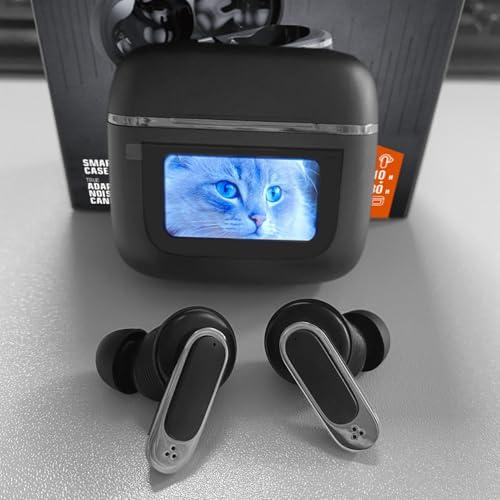 Alpha Digital Alpha Digital Wireless Earbuds with LCD Touch Screen, Bluetooth 5.3, Noise Cancelling, 1.47" Screen, 32H Playback, IP4 Waterproof, Lightweight, ANC & Transparency Mode, 450mAh Wireless Charging Case