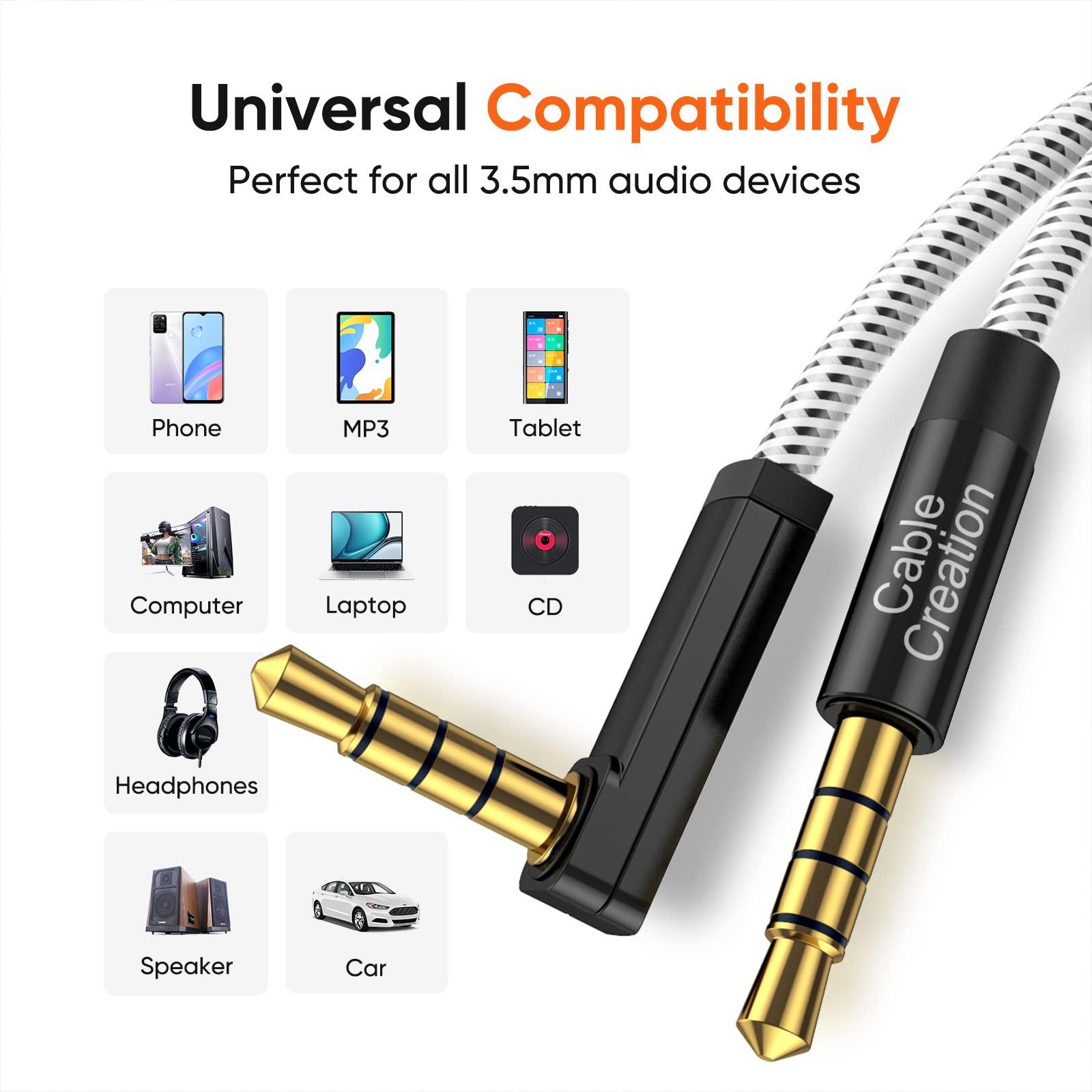 CableCreation CableCreation 3.5mm Audio Cable(3FT/0.9M), 90 Degree Right Angle 4-Conductor TRRS 3.5mm Stereo Aux Cable with Microphone for Car Headphones,Speaker,Tablets,Laptops,Smart Phones